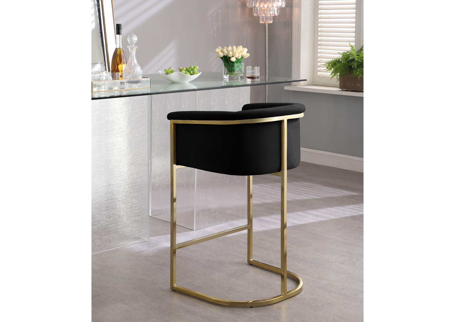 Donatella Black Velvet Stool,Meridian Furniture