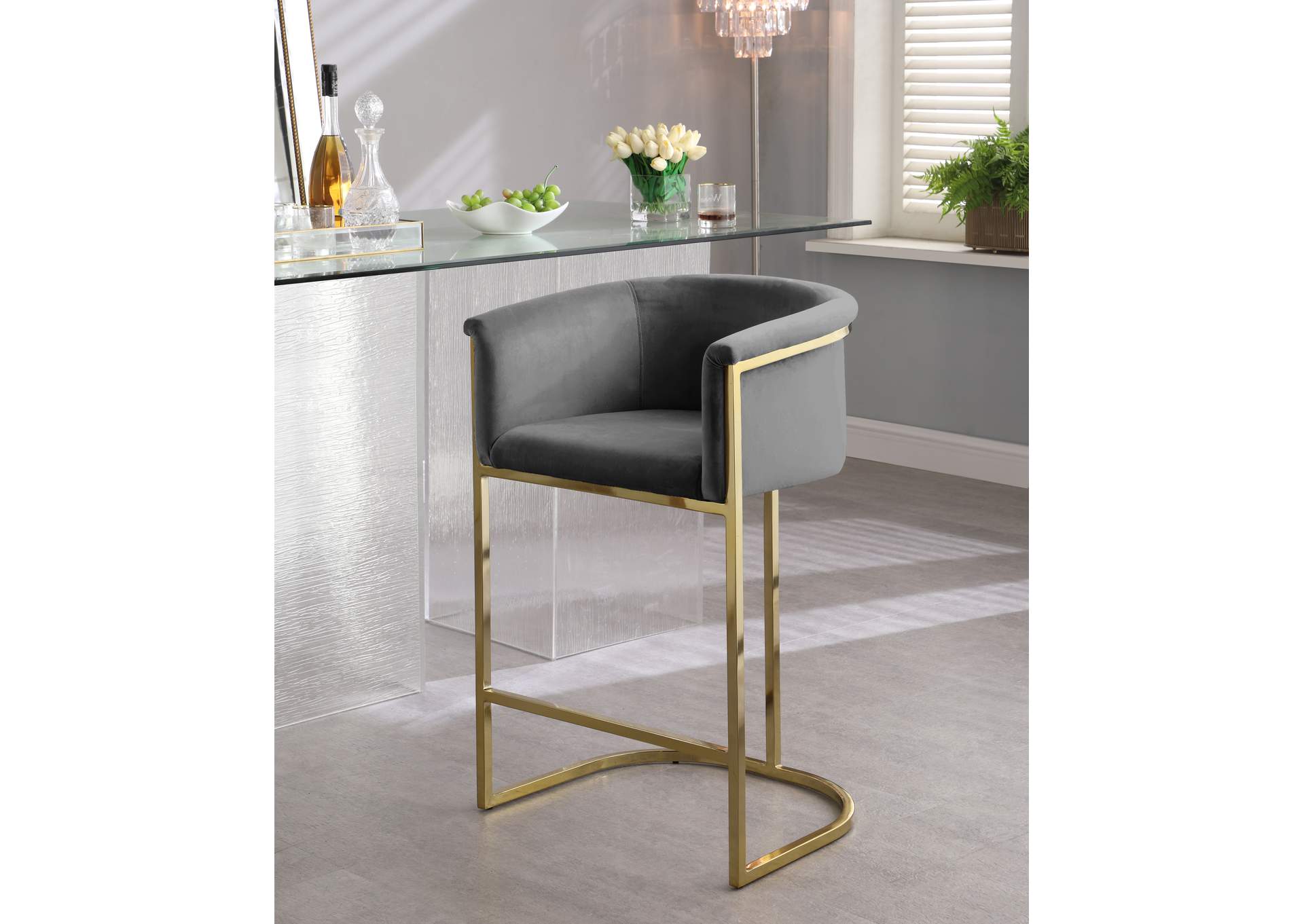 Donatella Grey Velvet Stool,Meridian Furniture