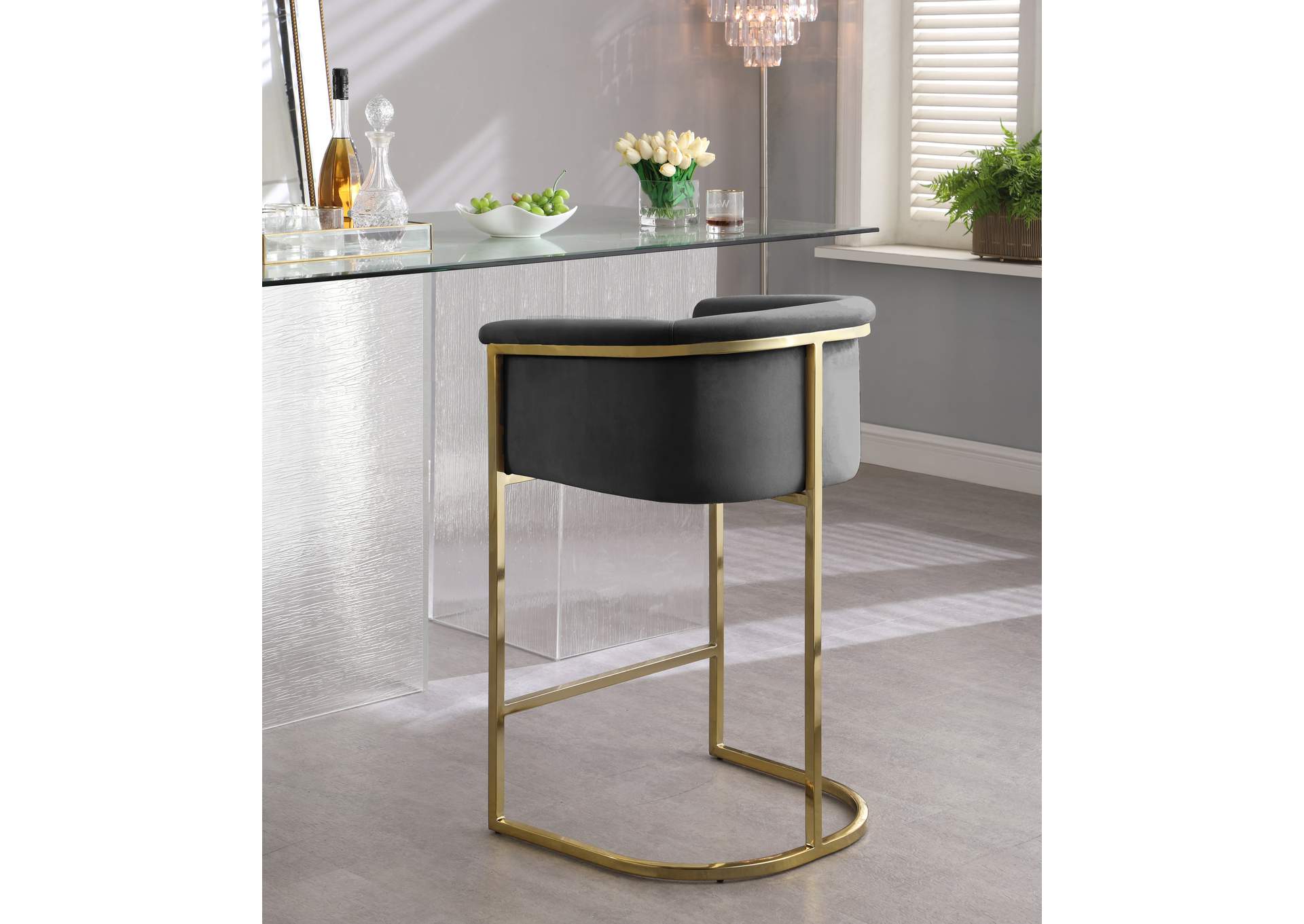 Donatella Grey Velvet Stool,Meridian Furniture