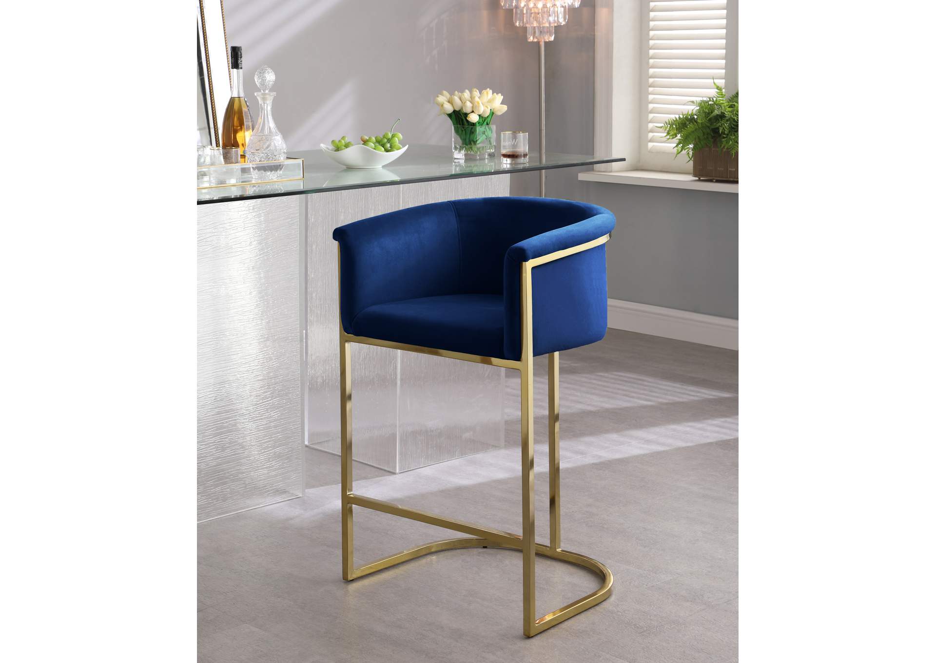 Donatella Navy Velvet Stool,Meridian Furniture