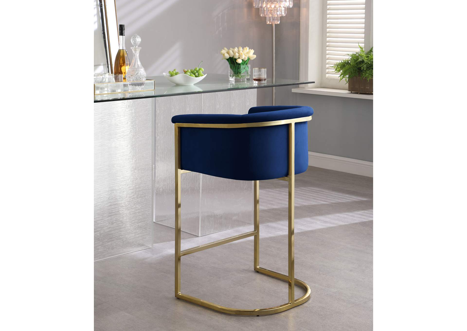 Donatella Navy Velvet Stool,Meridian Furniture