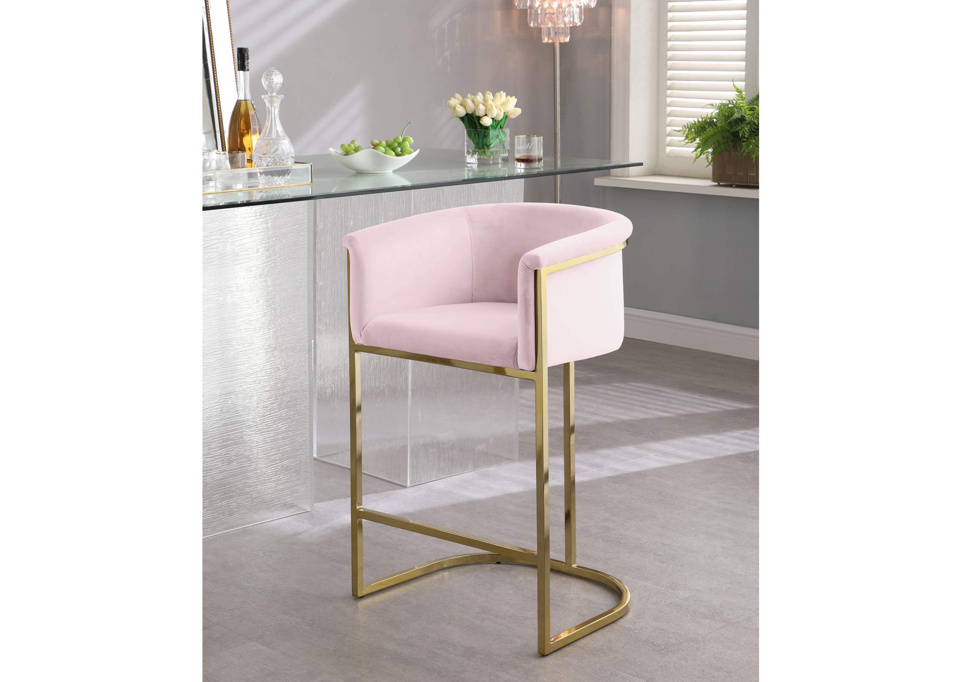 Donatella Pink Velvet Stool,Meridian Furniture