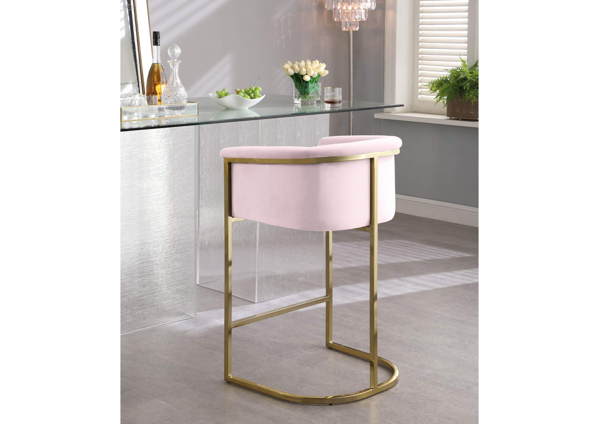 Donatella Pink Velvet Stool,Meridian Furniture