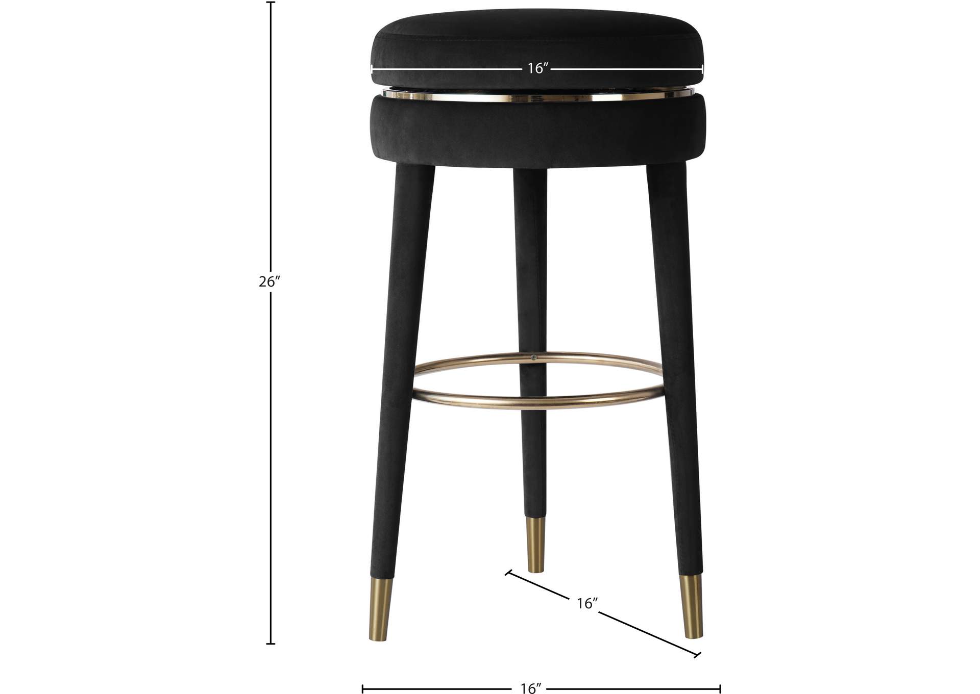 Coral Black Velvet Counter Stool,Meridian Furniture