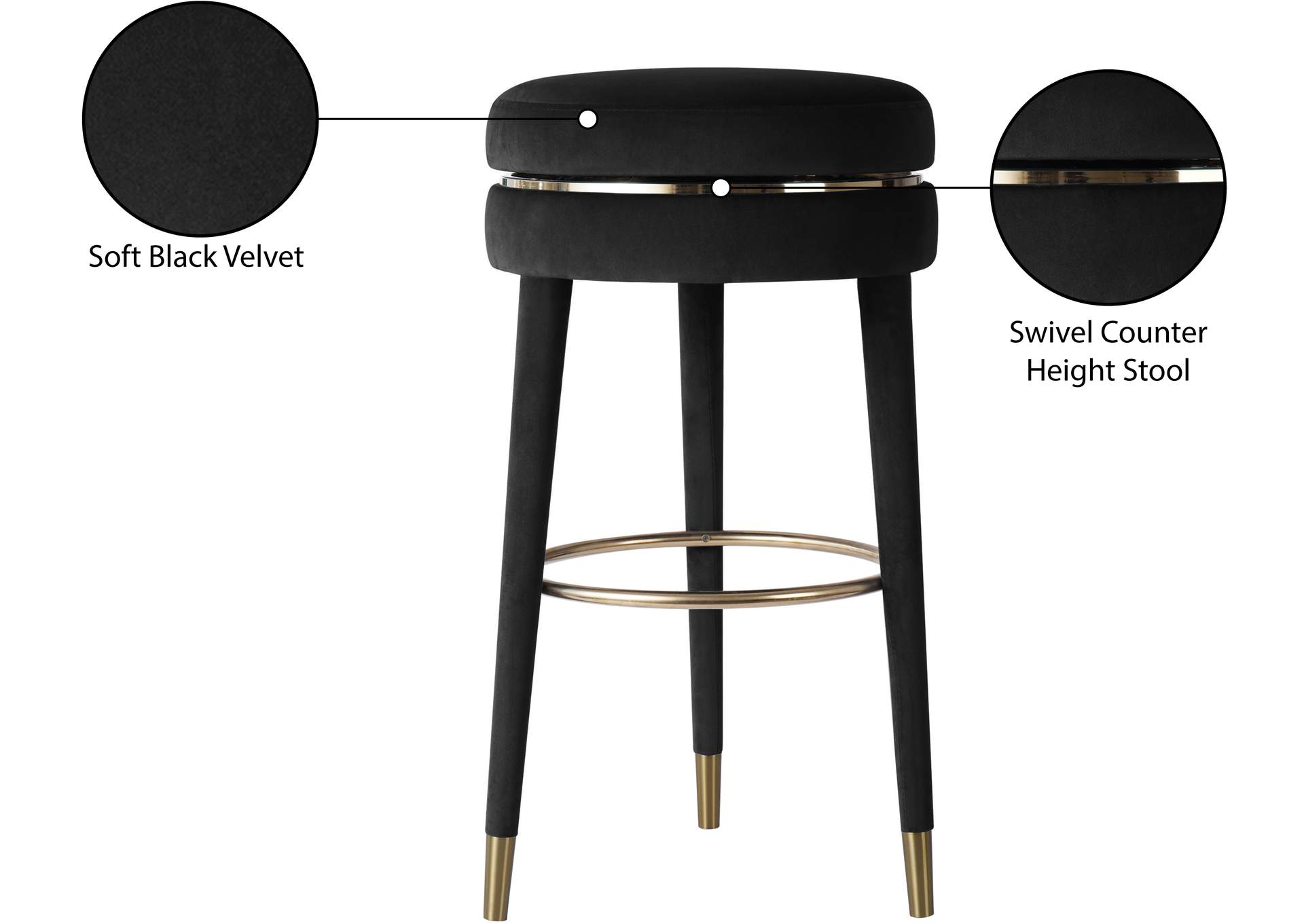 Coral Black Velvet Counter Stool,Meridian Furniture