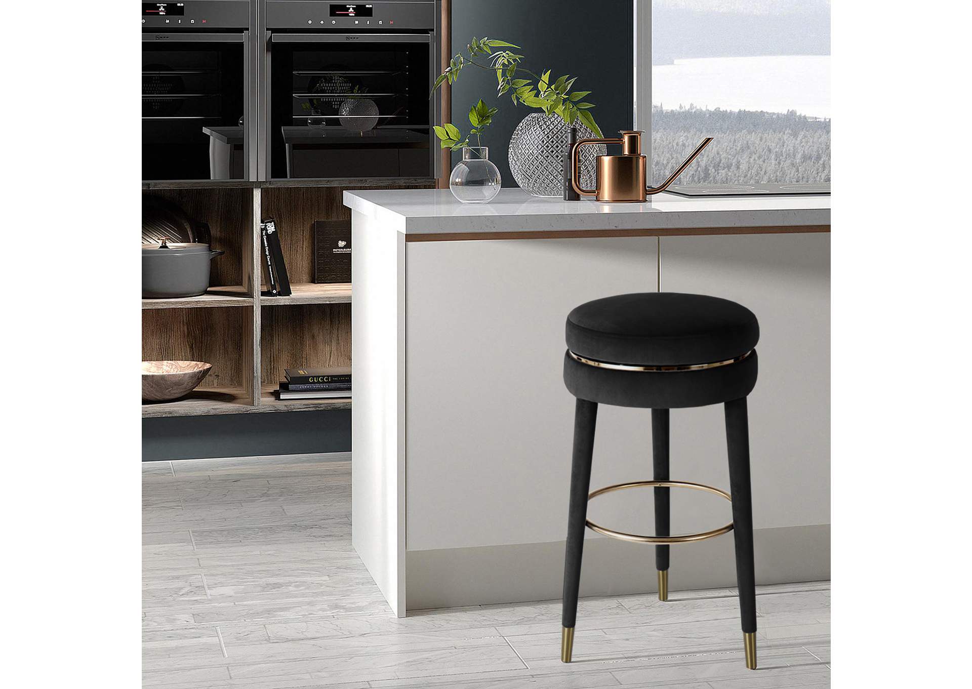 Coral Black Velvet Counter Stool,Meridian Furniture