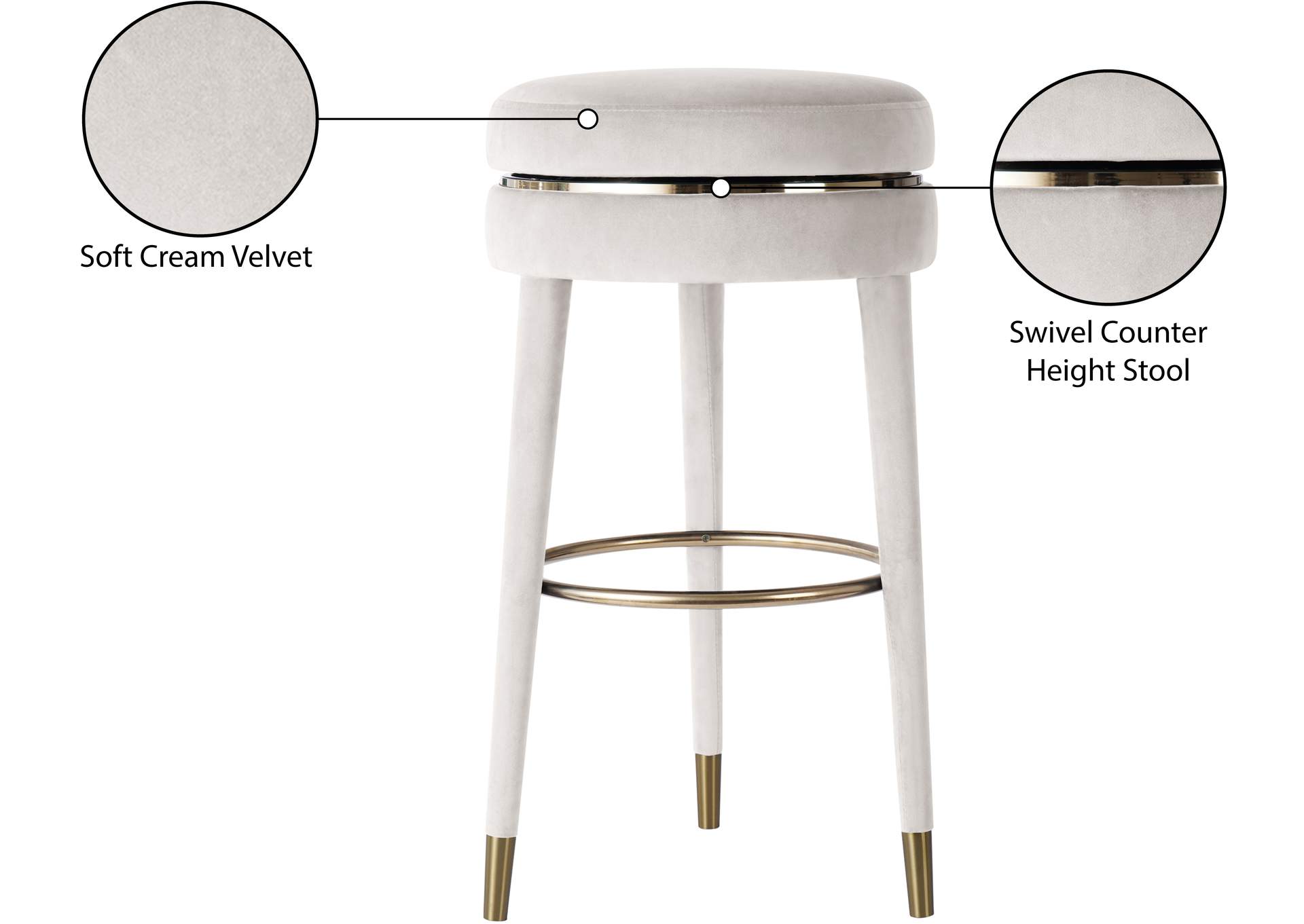 Coral Cream Velvet Counter Stool,Meridian Furniture