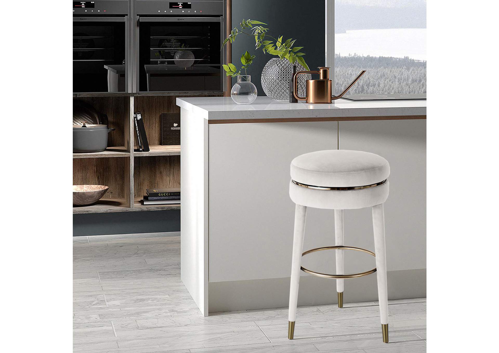 Coral Cream Velvet Counter Stool,Meridian Furniture