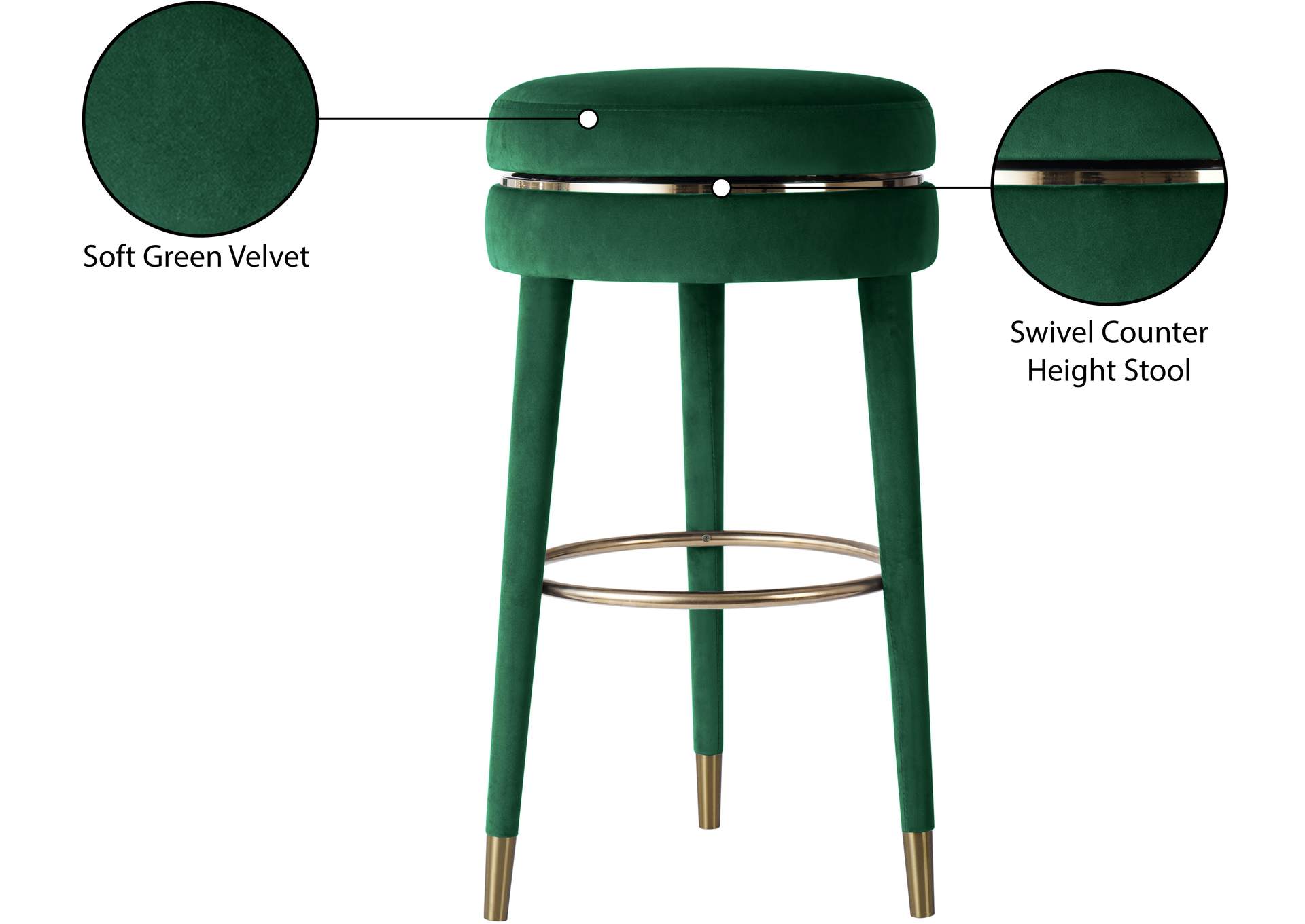 Coral Green Velvet Counter Stool,Meridian Furniture