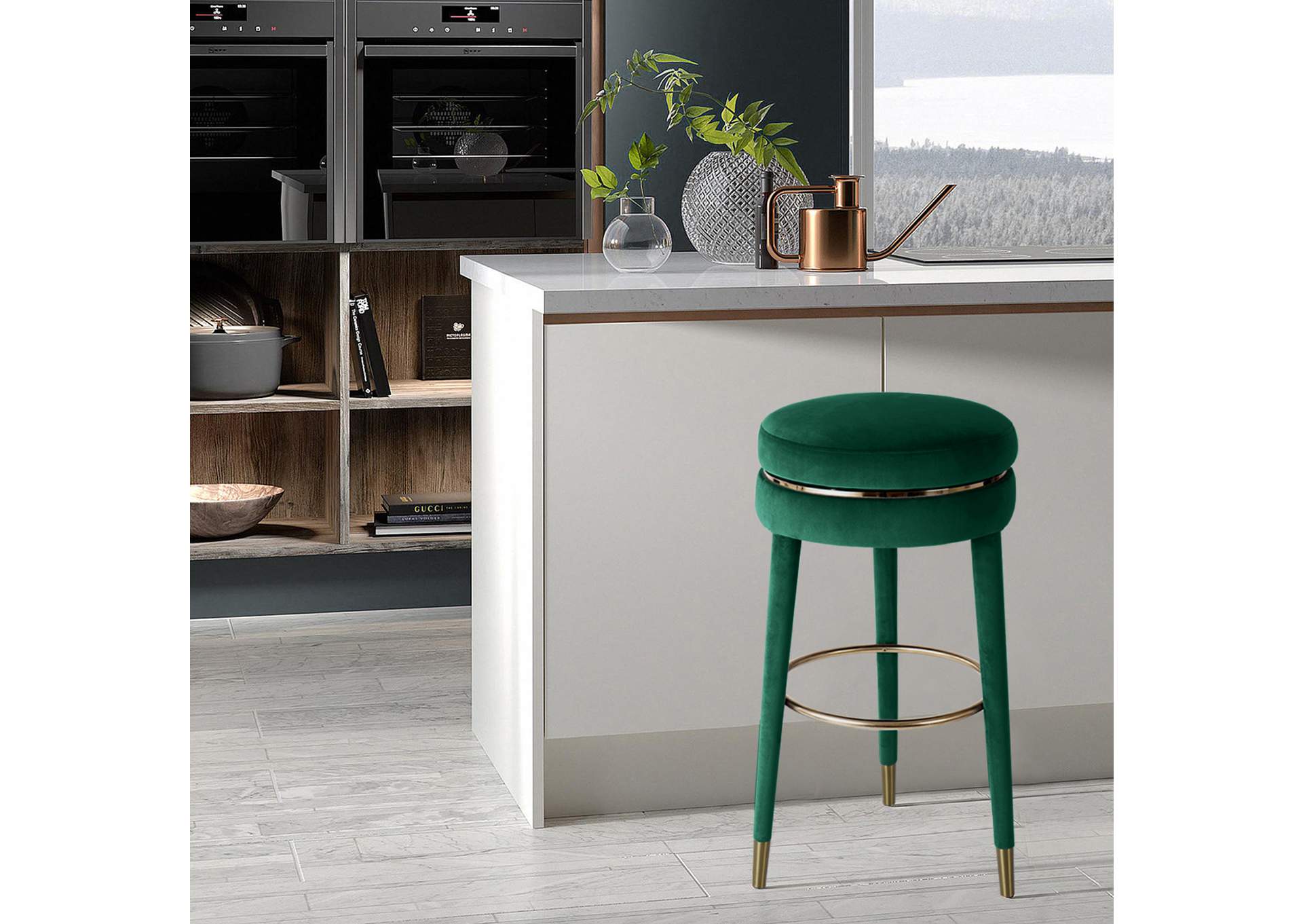 Coral Green Velvet Counter Stool,Meridian Furniture