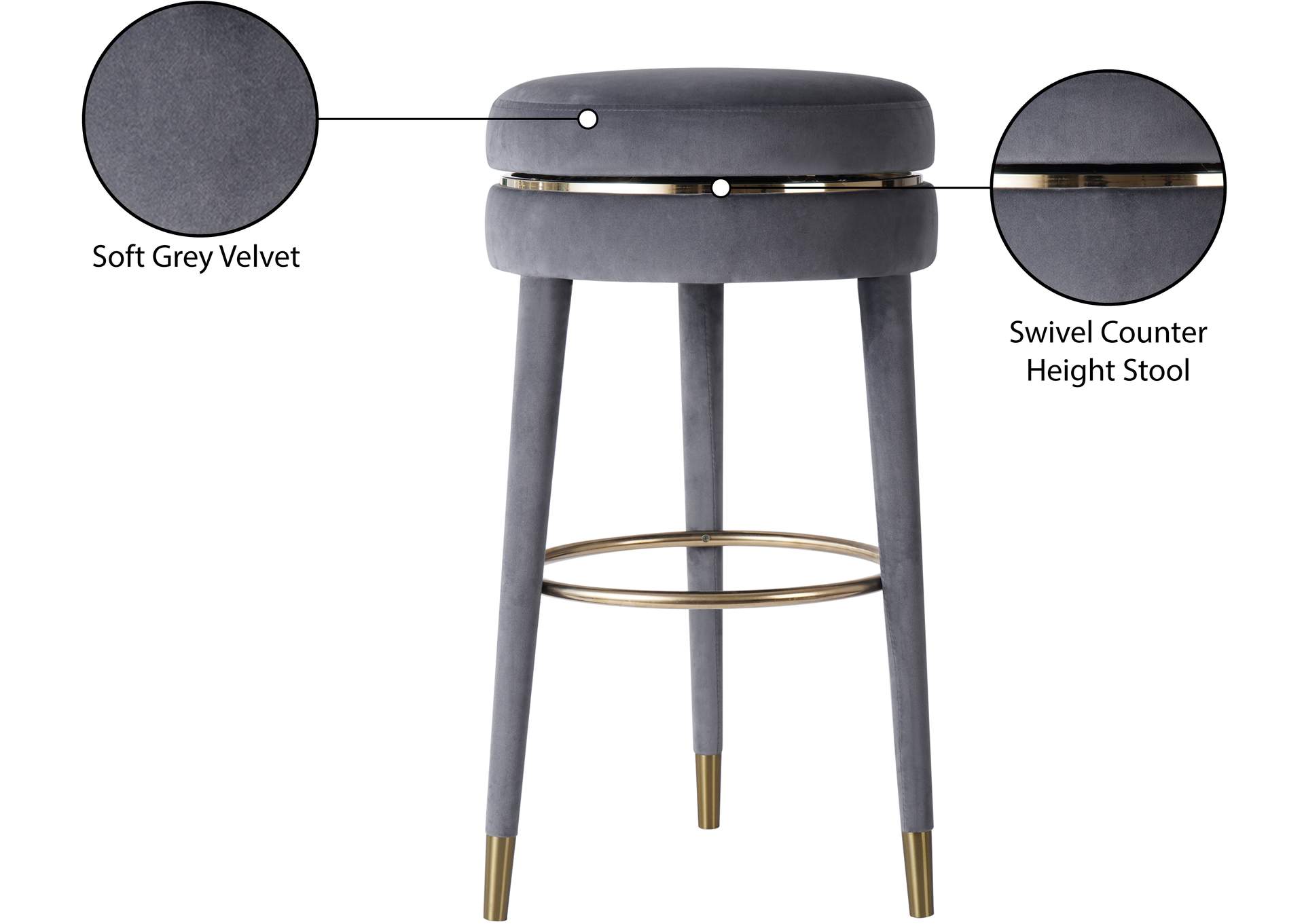 Coral Grey Velvet Counter Stool,Meridian Furniture