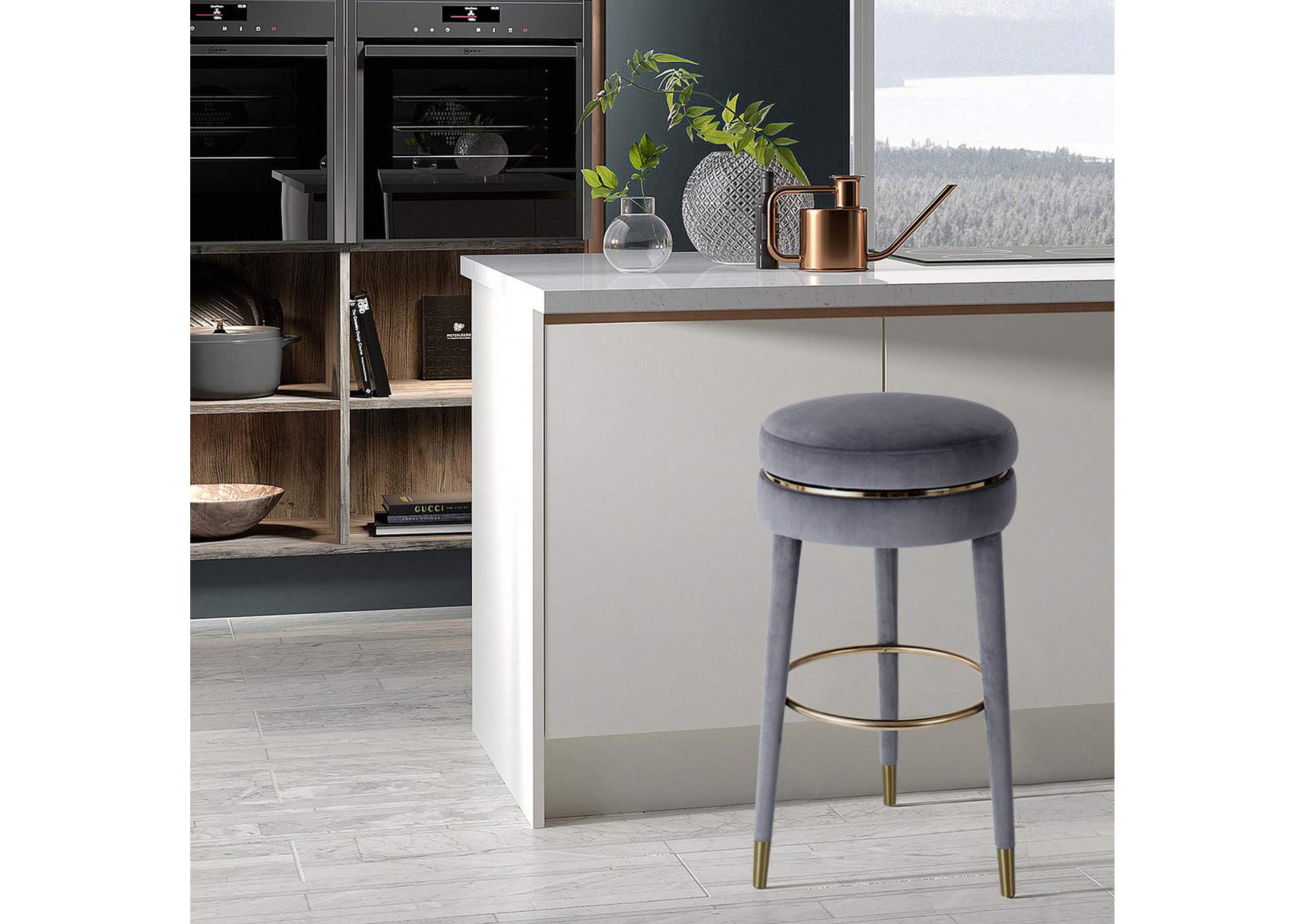 Coral Grey Velvet Counter Stool,Meridian Furniture