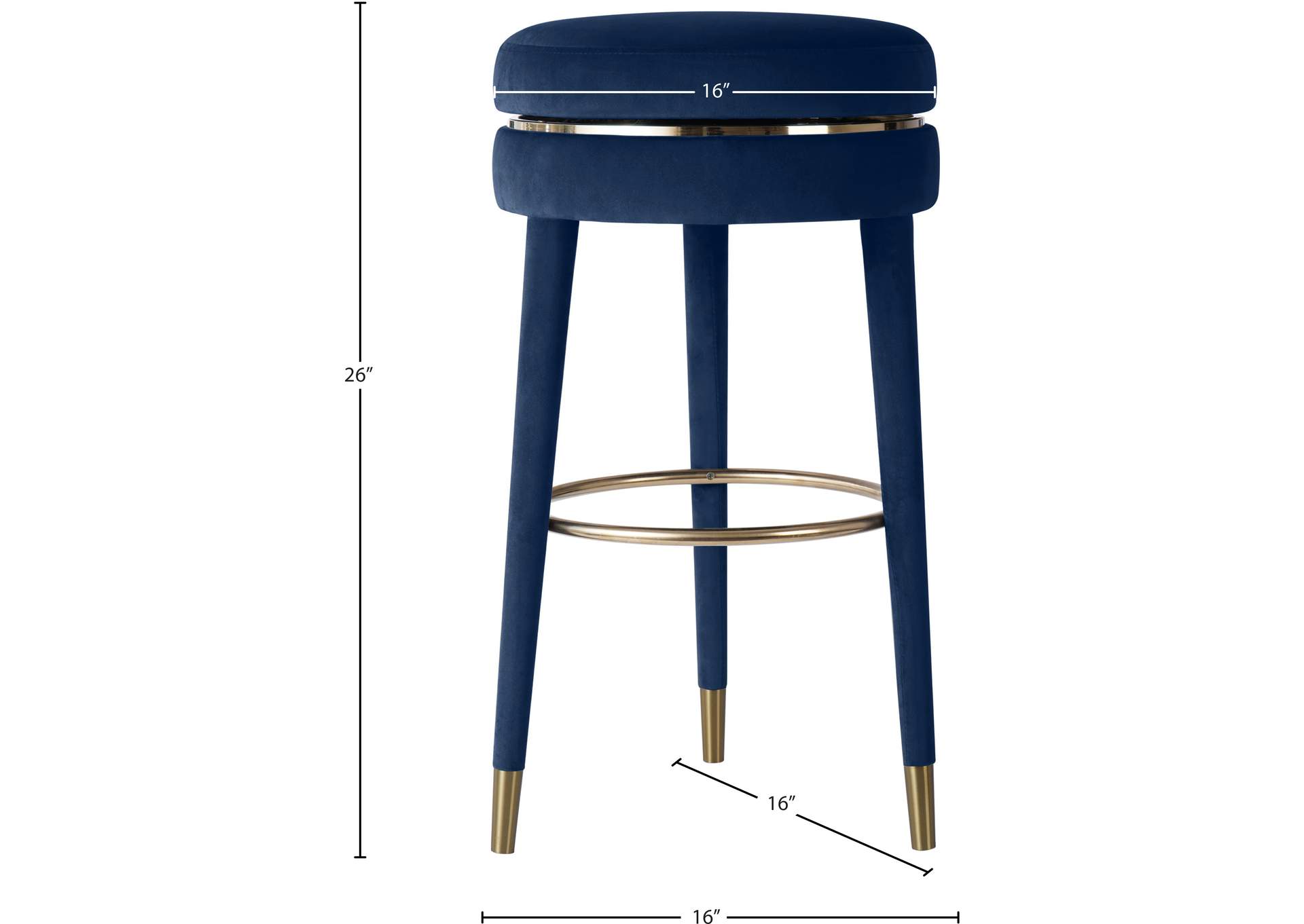 Coral Navy Velvet Counter Stool,Meridian Furniture