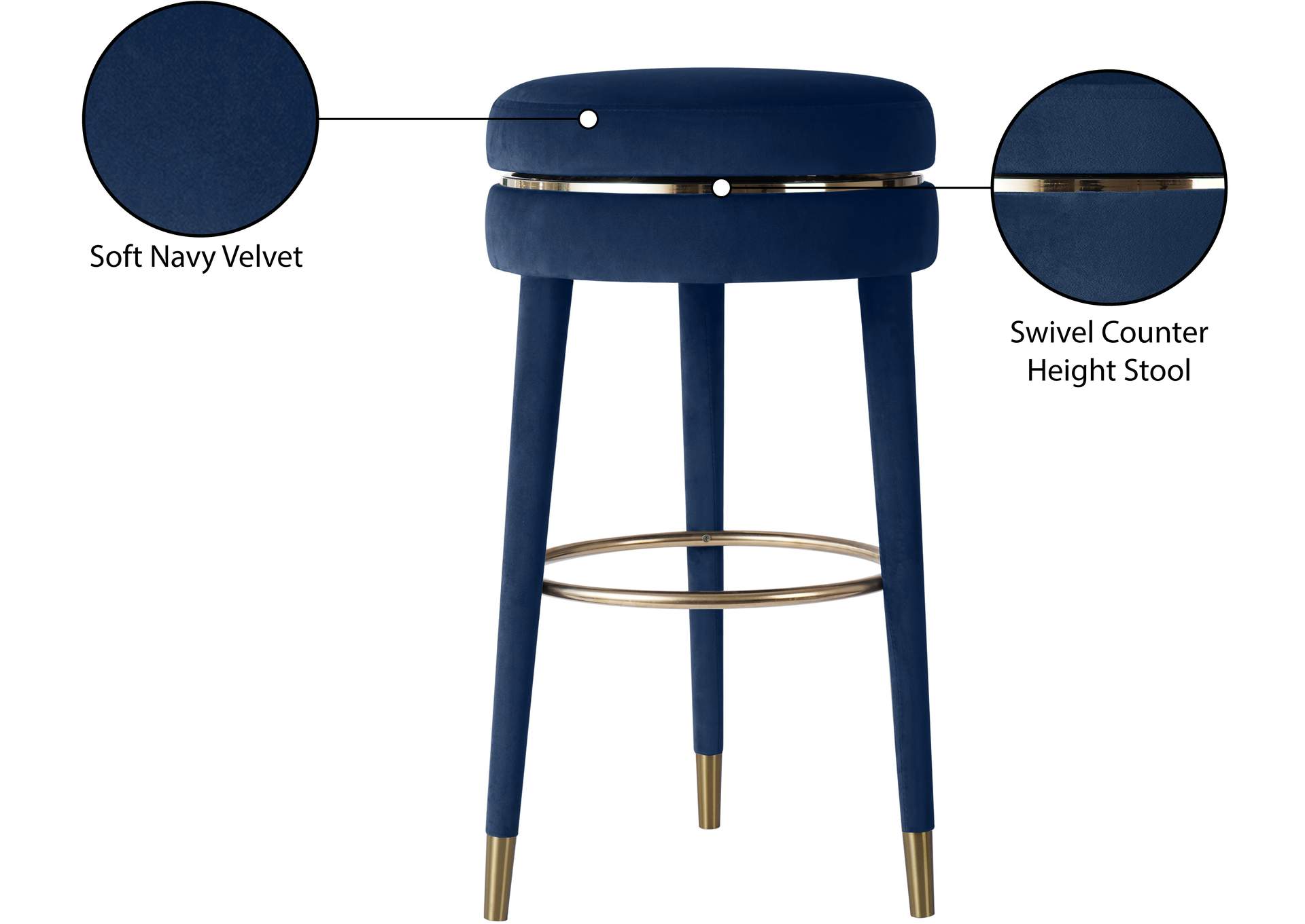 Coral Navy Velvet Counter Stool,Meridian Furniture