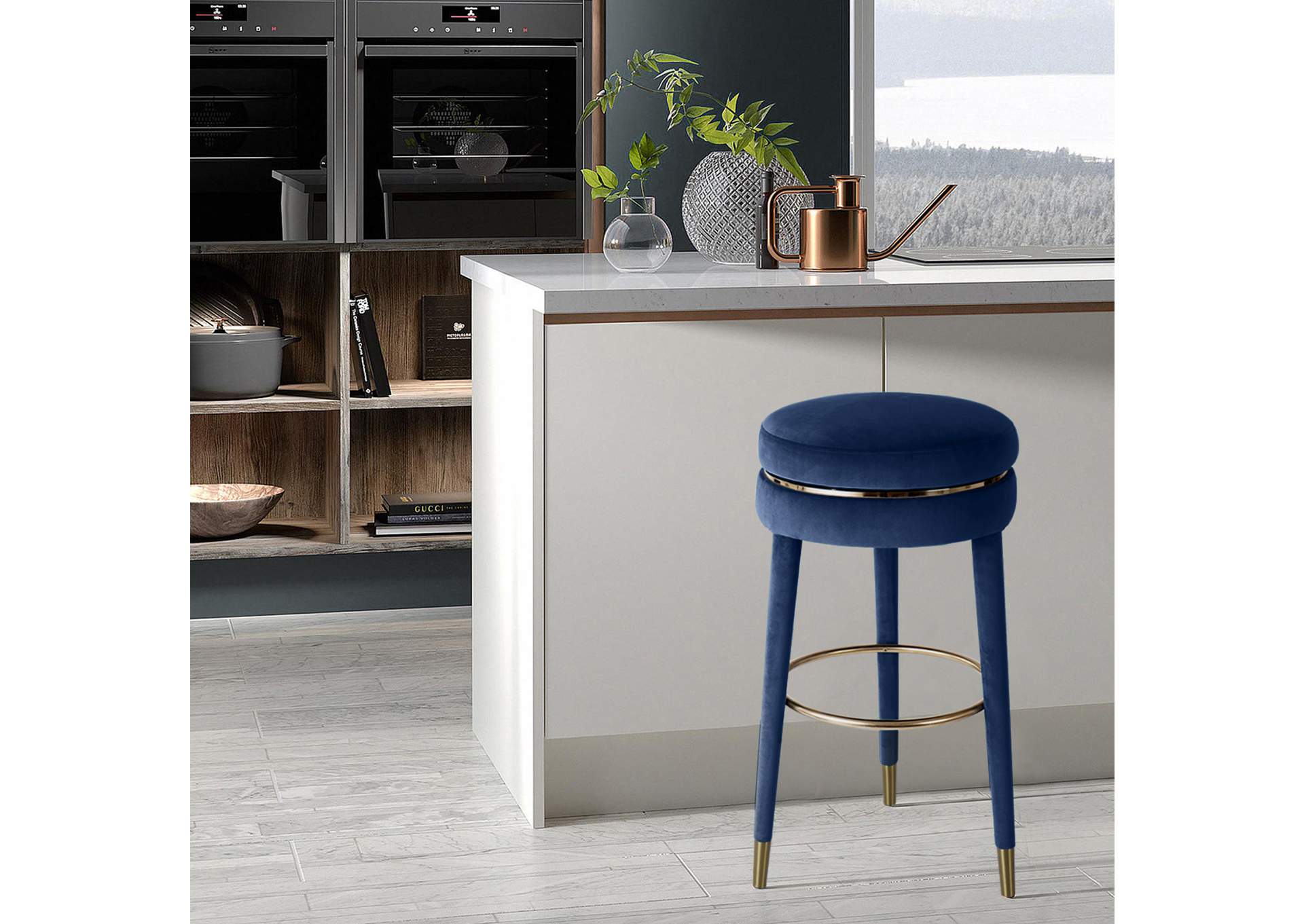 Coral Navy Velvet Counter Stool,Meridian Furniture