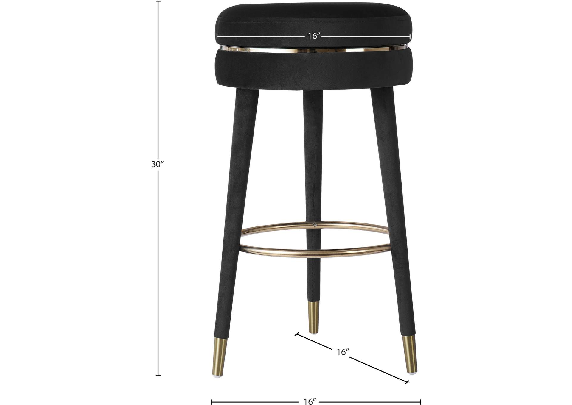 Coral Black Velvet Bar Stool,Meridian Furniture