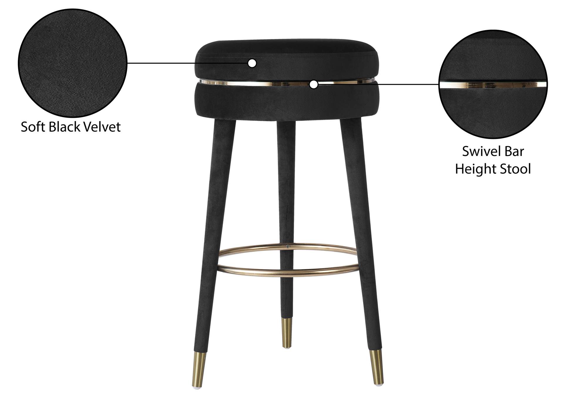 Coral Black Velvet Bar Stool,Meridian Furniture