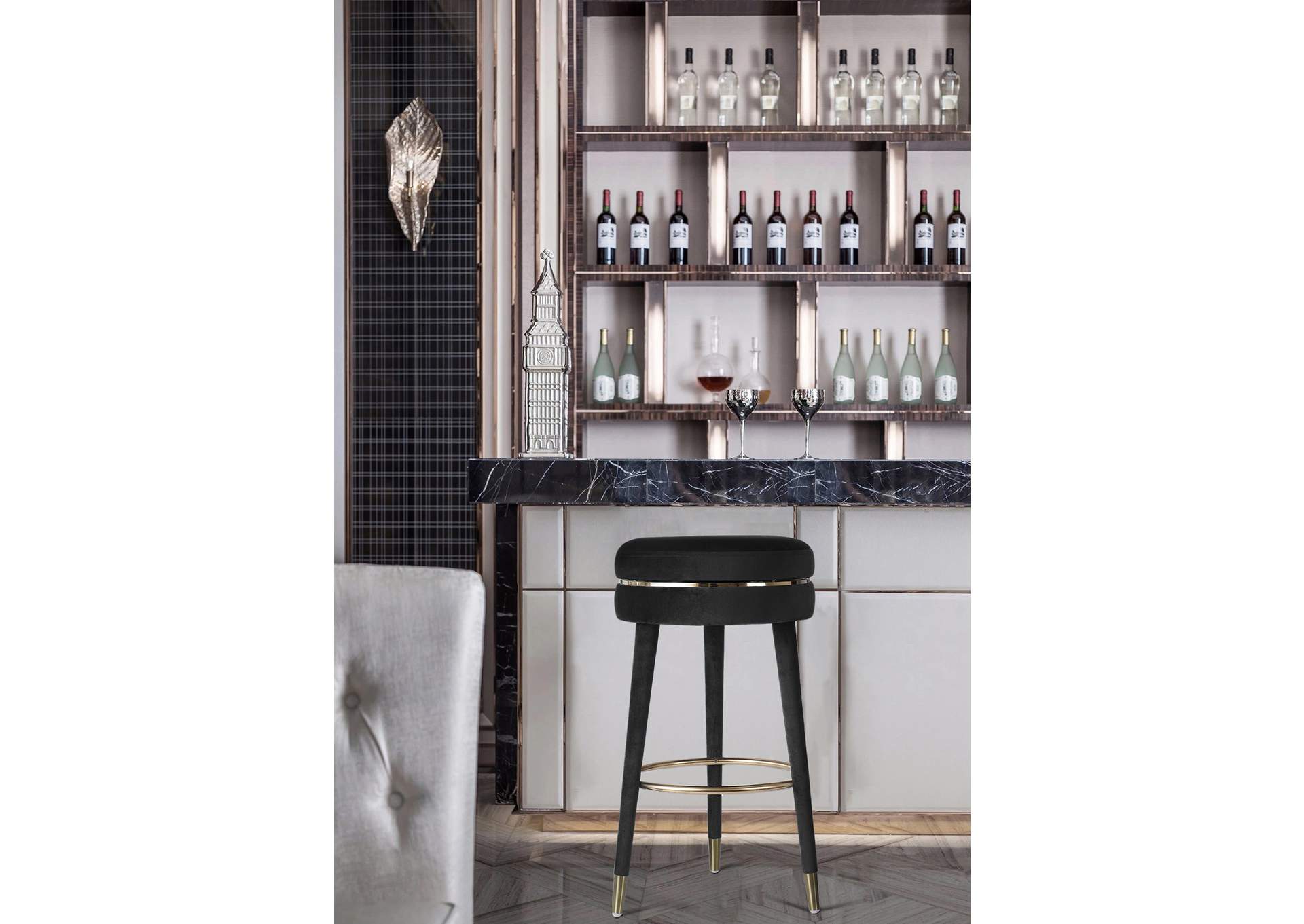 Coral Black Velvet Bar Stool,Meridian Furniture