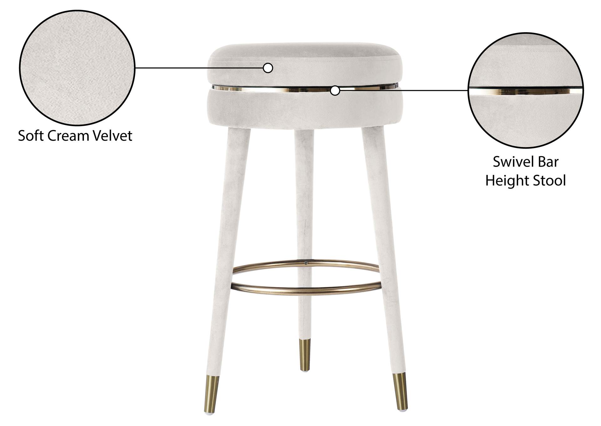 Coral Cream Velvet Bar Stool,Meridian Furniture