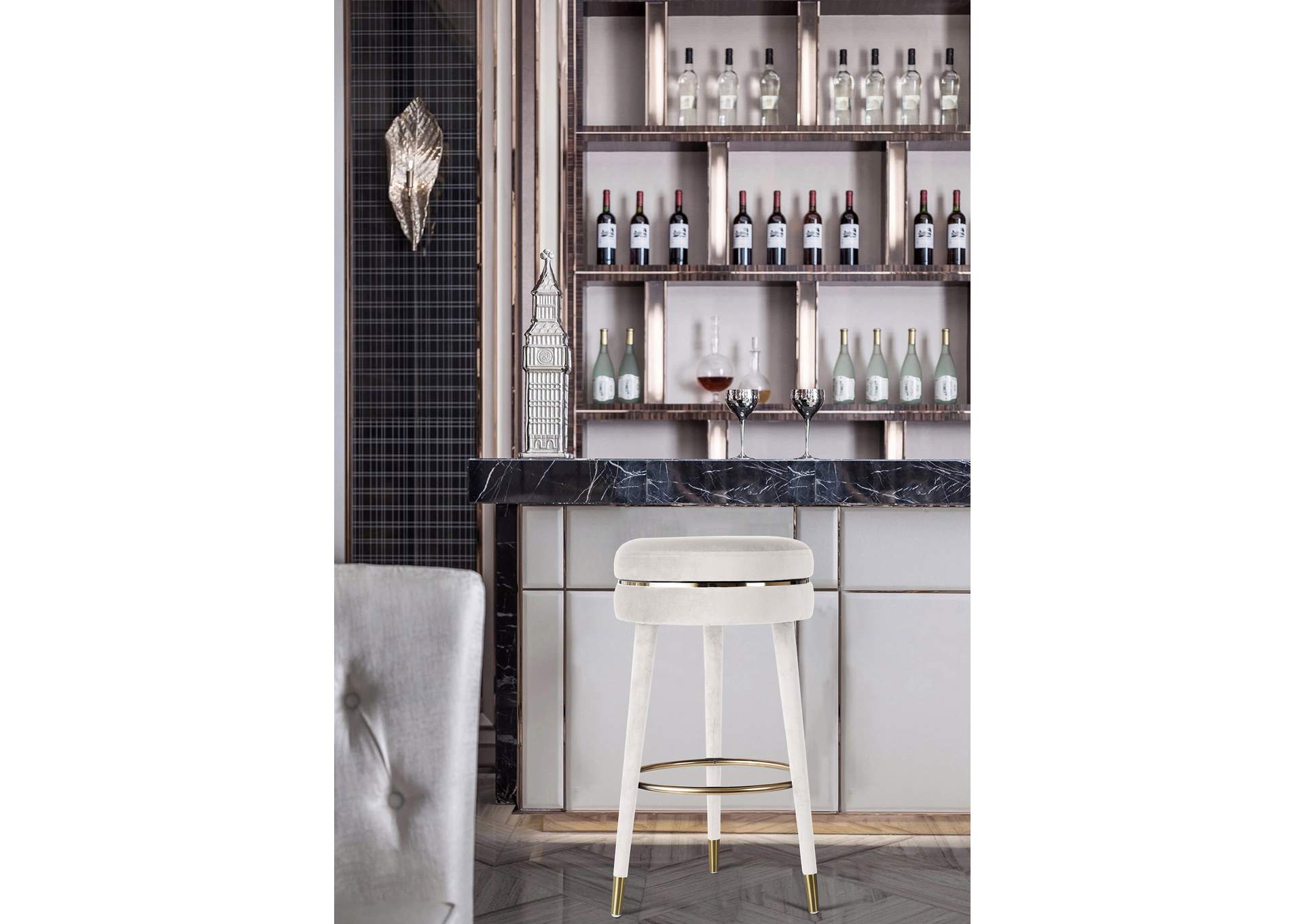 Coral Cream Velvet Bar Stool,Meridian Furniture