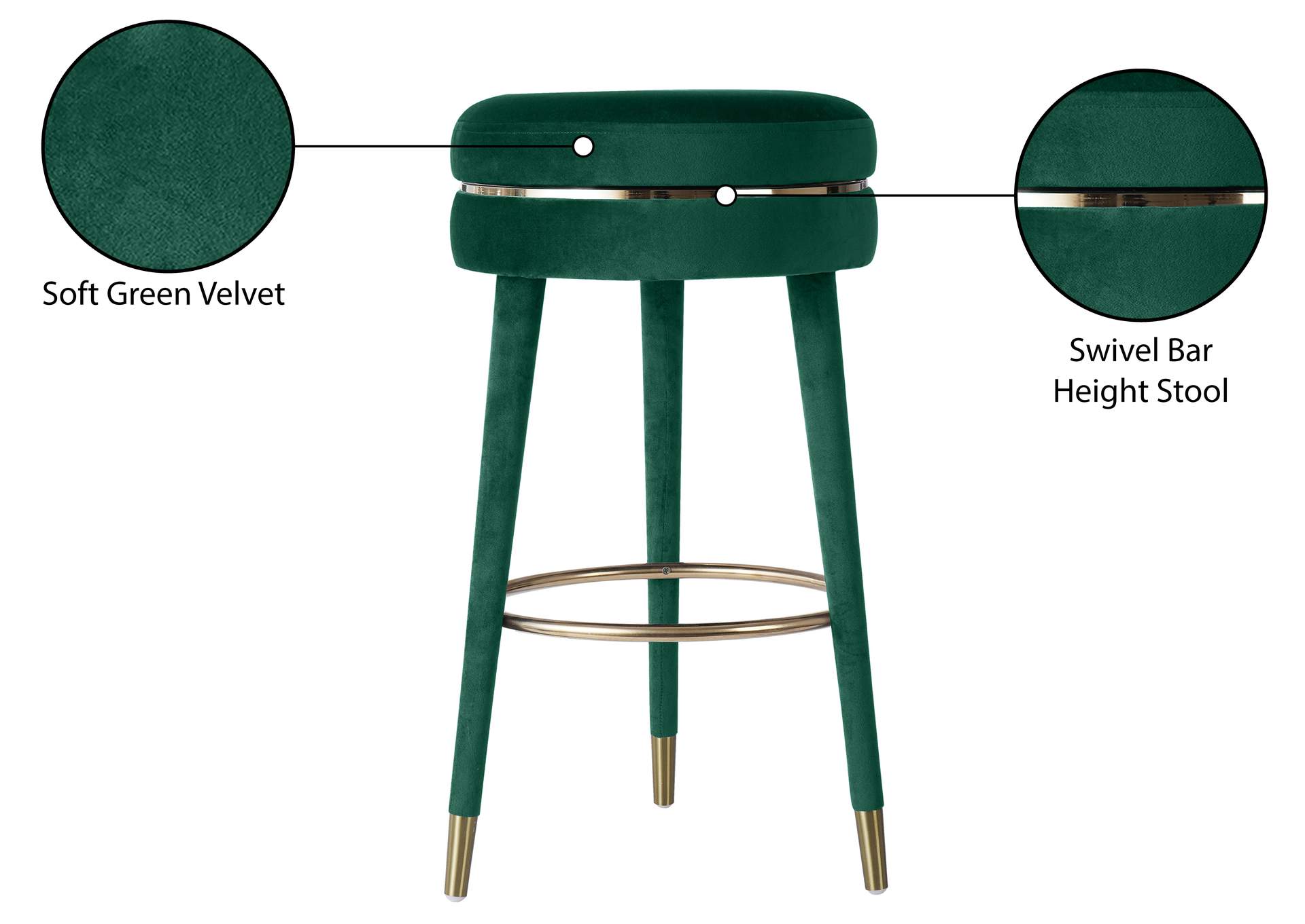 Coral Green Velvet Bar Stool,Meridian Furniture