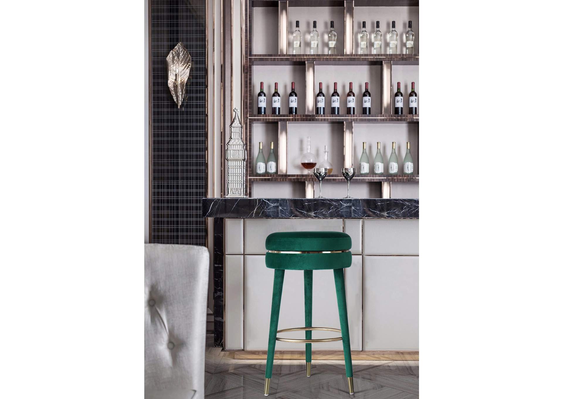 Coral Green Velvet Bar Stool,Meridian Furniture