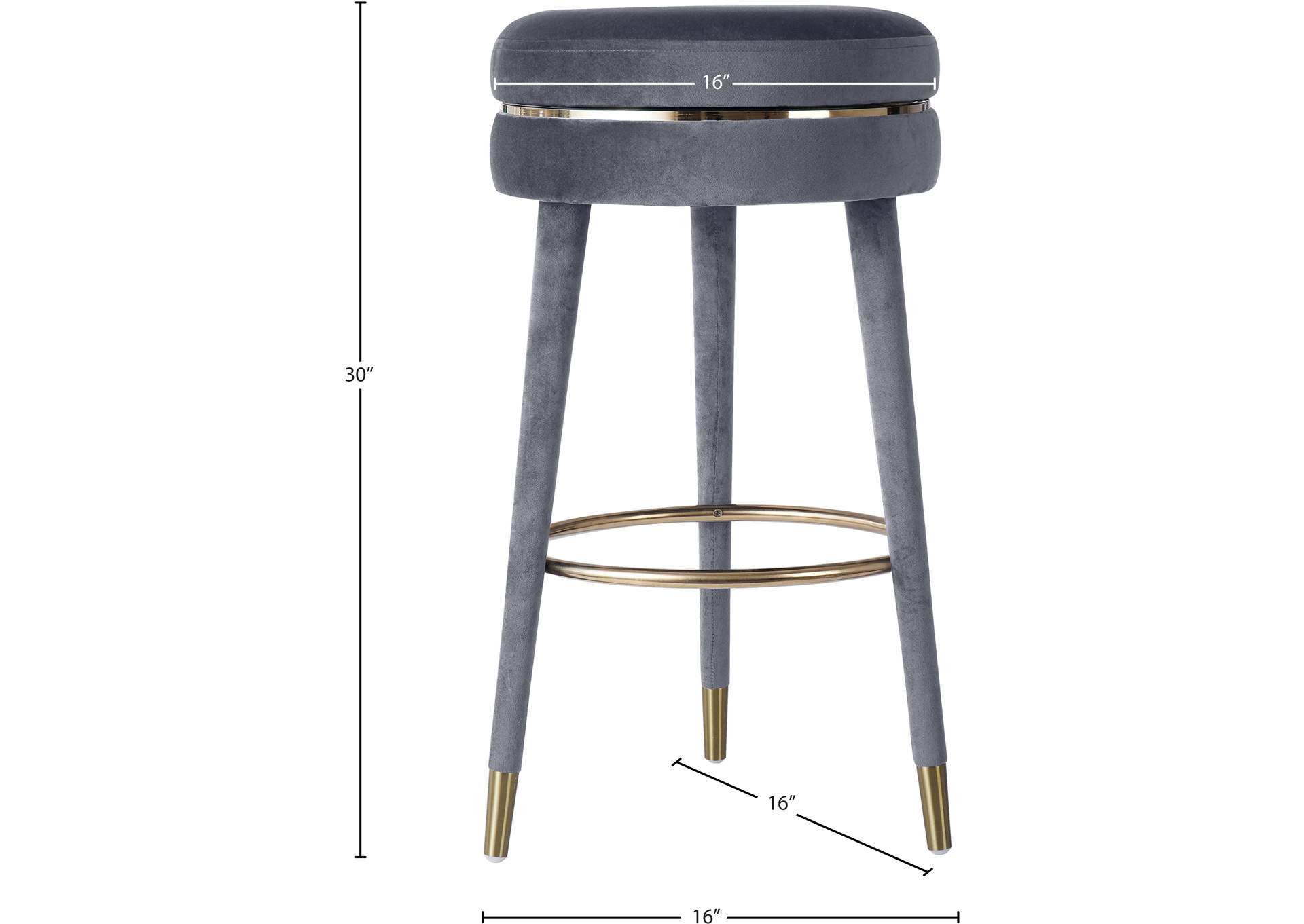 Coral Grey Velvet Bar Stool,Meridian Furniture