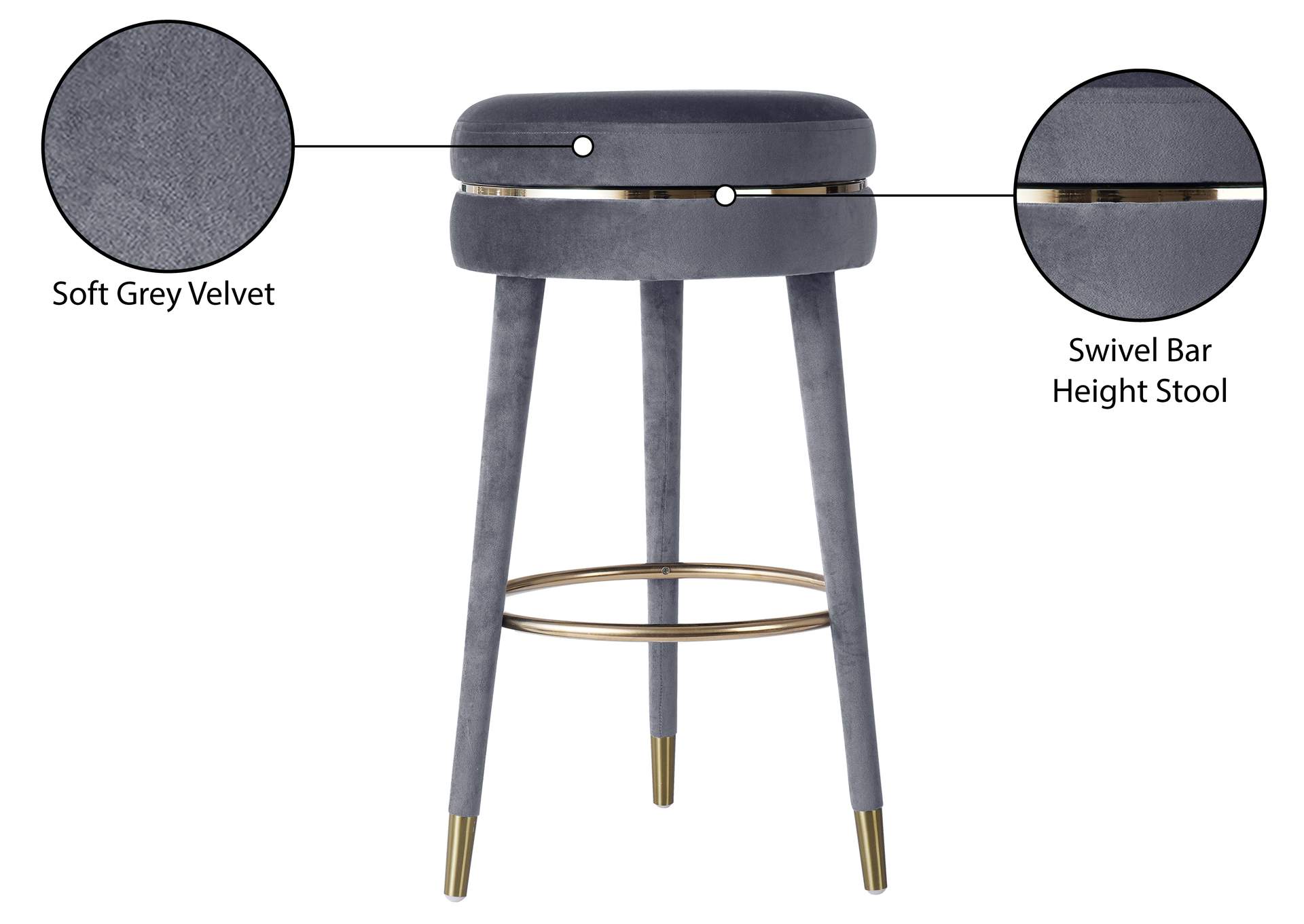 Coral Grey Velvet Bar Stool,Meridian Furniture