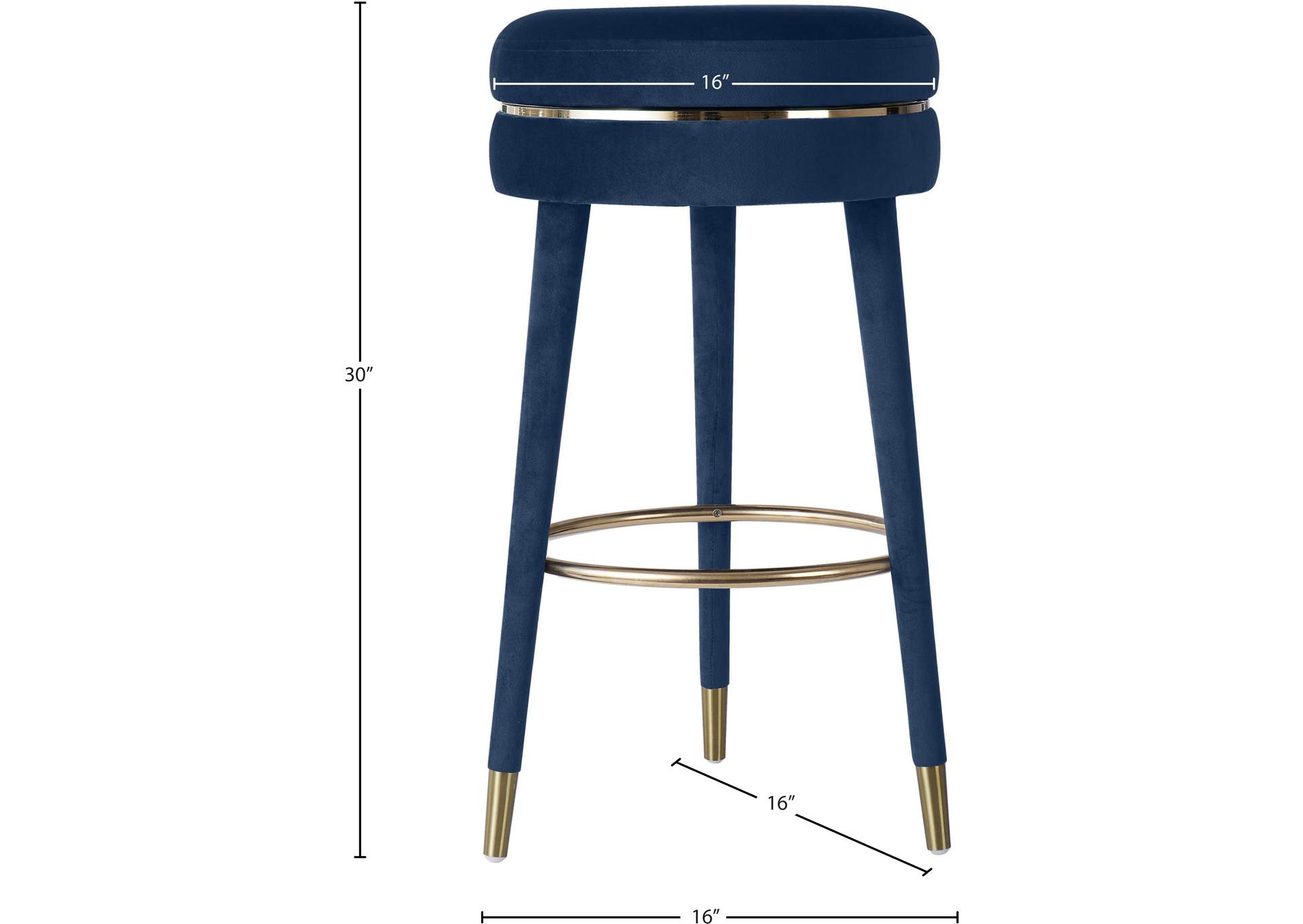 Coral Navy Velvet Bar Stool,Meridian Furniture