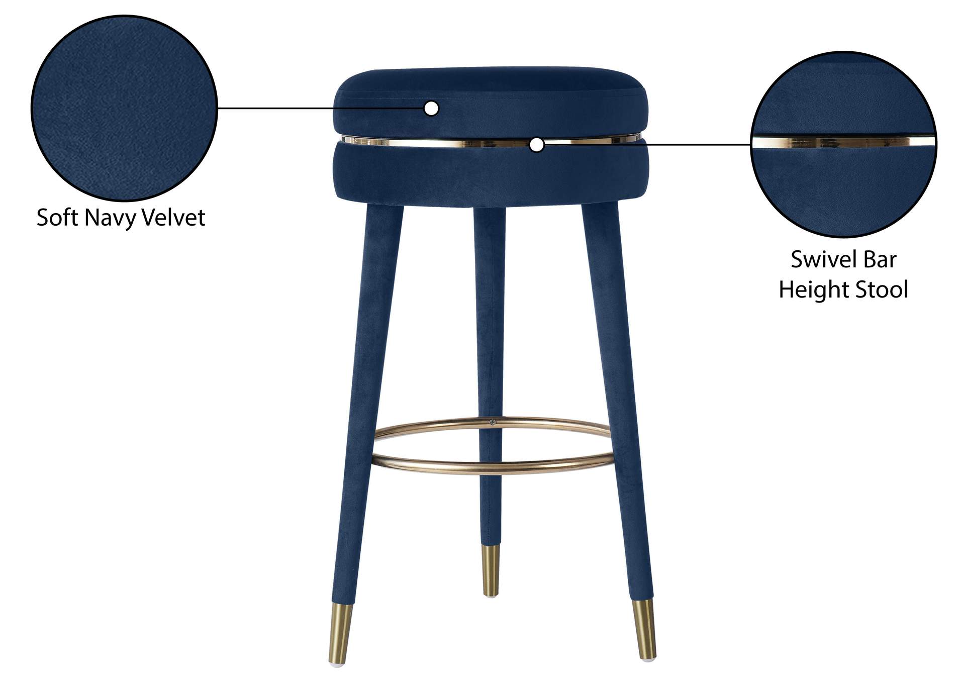 Coral Navy Velvet Bar Stool,Meridian Furniture