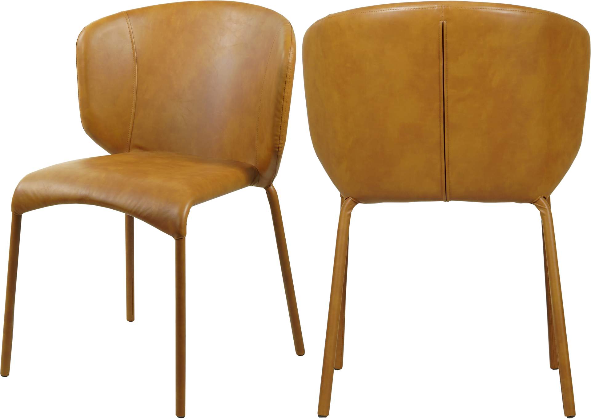 Drew Cognac Faux Leather Dining Chairs, Yellow Leather Kitchen Chairs