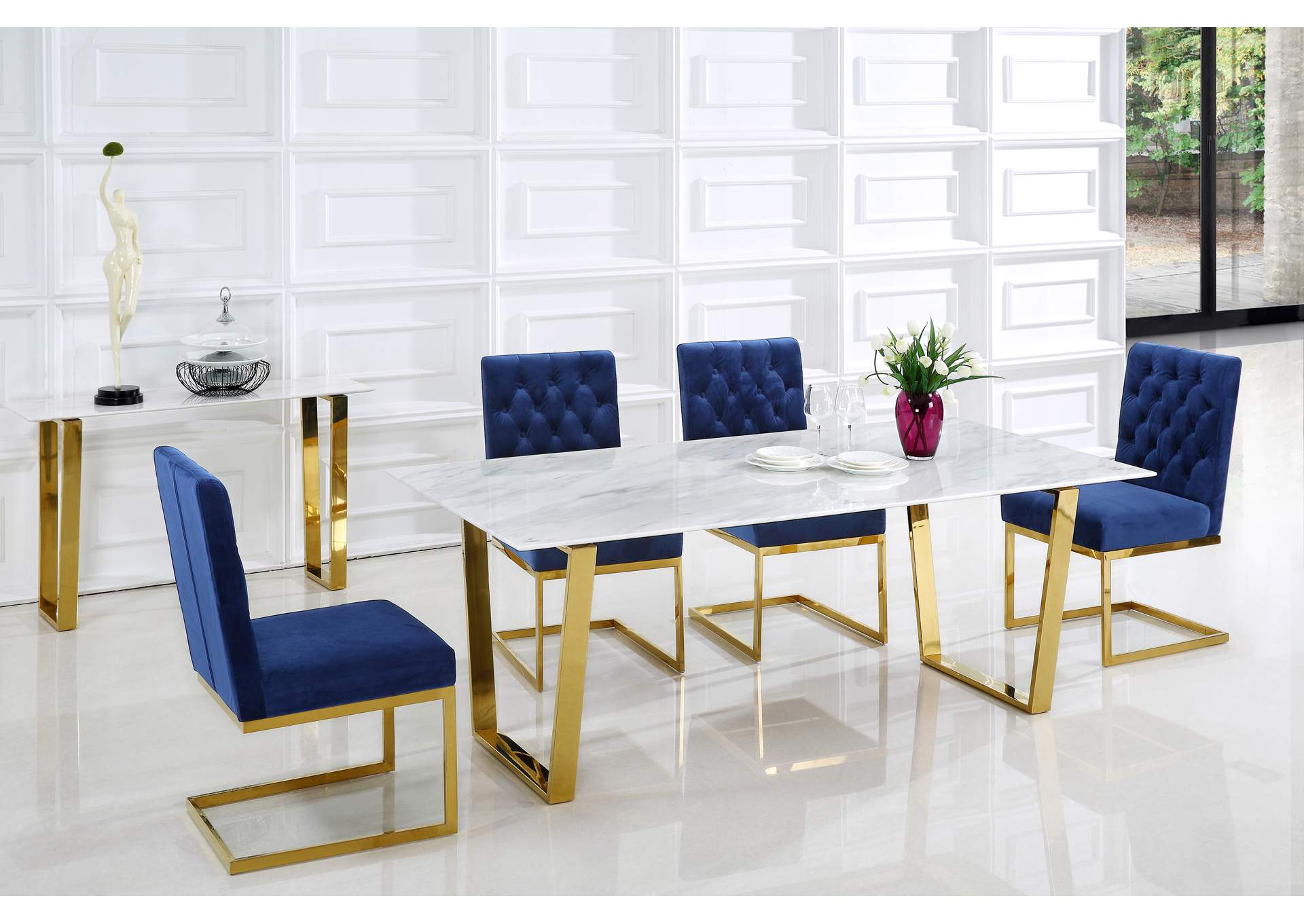 Cameron Navy Velvet Dining Chair Set of 2,Meridian Furniture