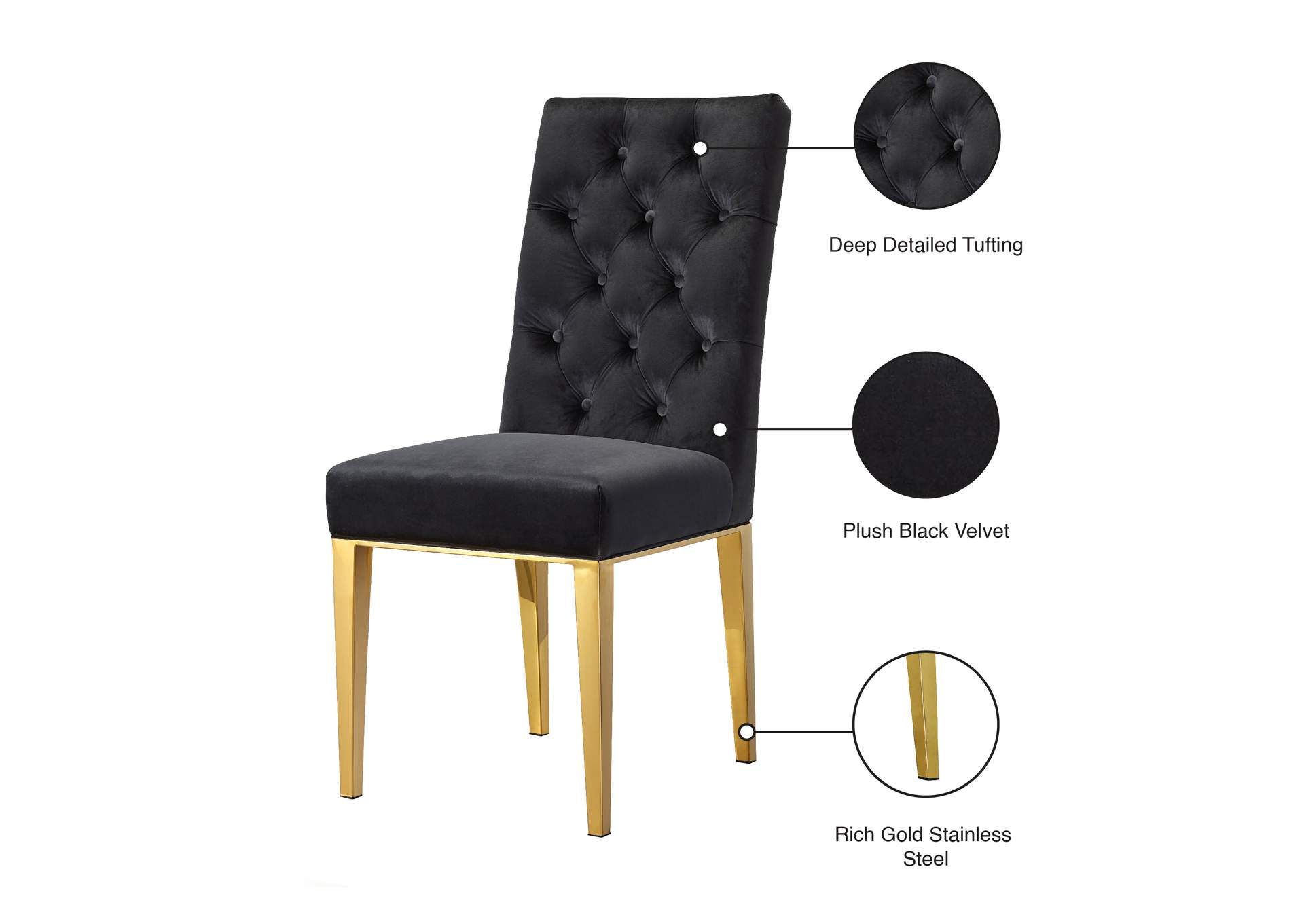 Capri Black Velvet Dining Chair Set of 2,Meridian Furniture