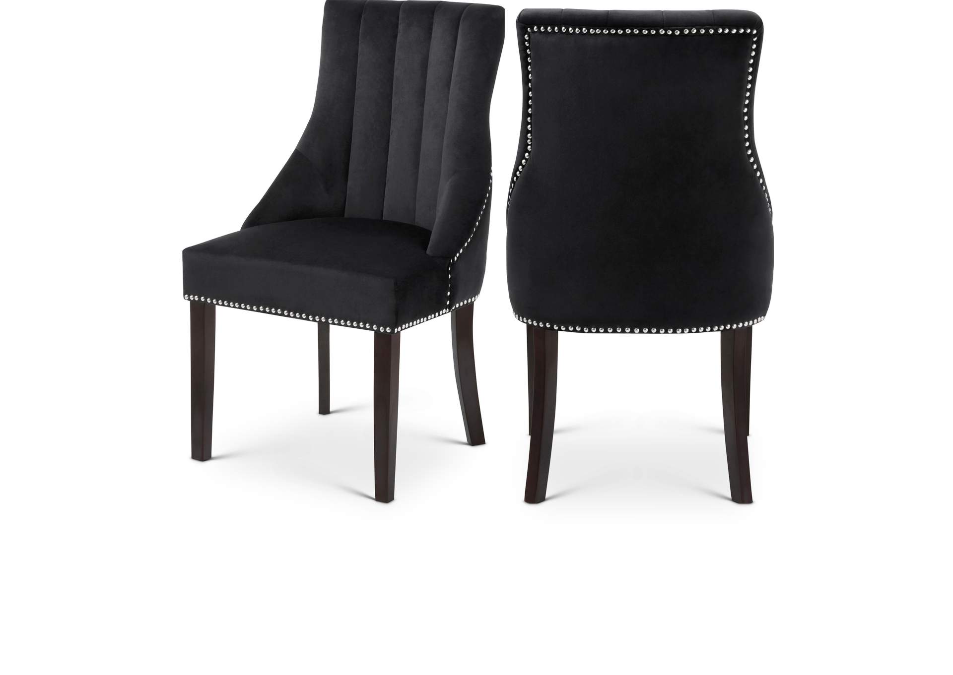 Oxford Black Velvet Dining Chair Set of 2,Meridian Furniture