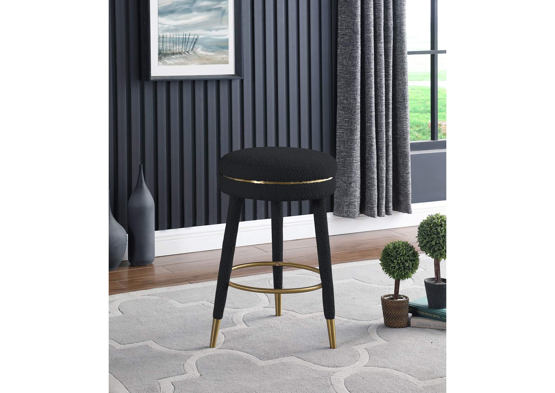 Coral Black Boucle Fabric Counter Stool,Meridian Furniture