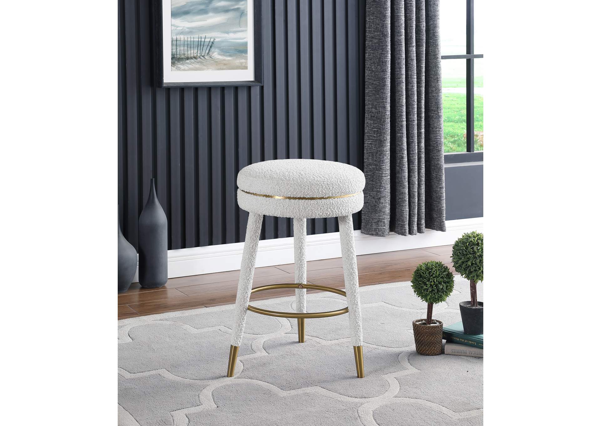 Coral Cream Boucle Fabric Counter Stool,Meridian Furniture