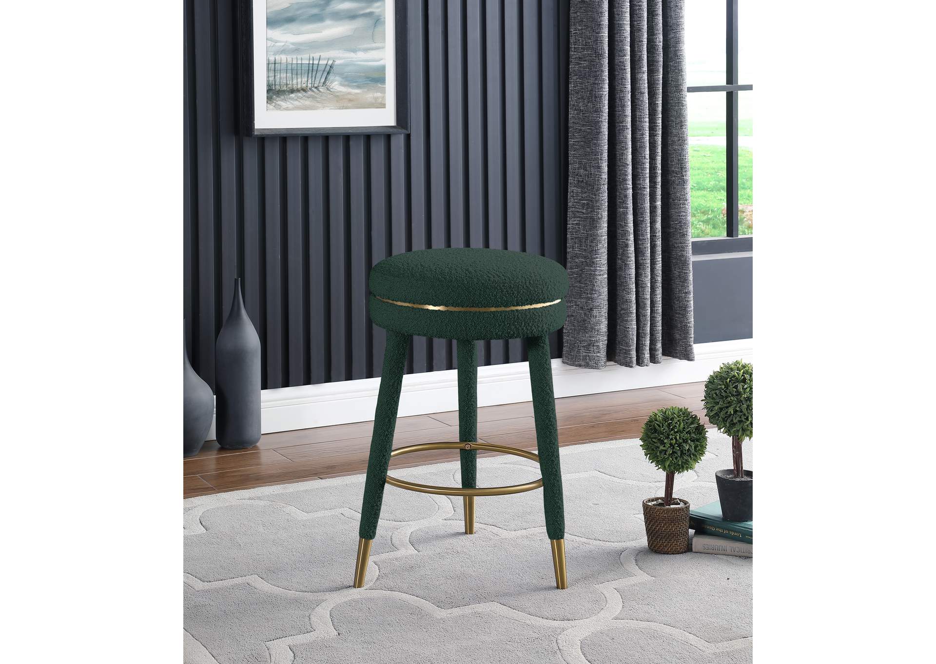 Coral Green Boucle Fabric Counter Stool,Meridian Furniture