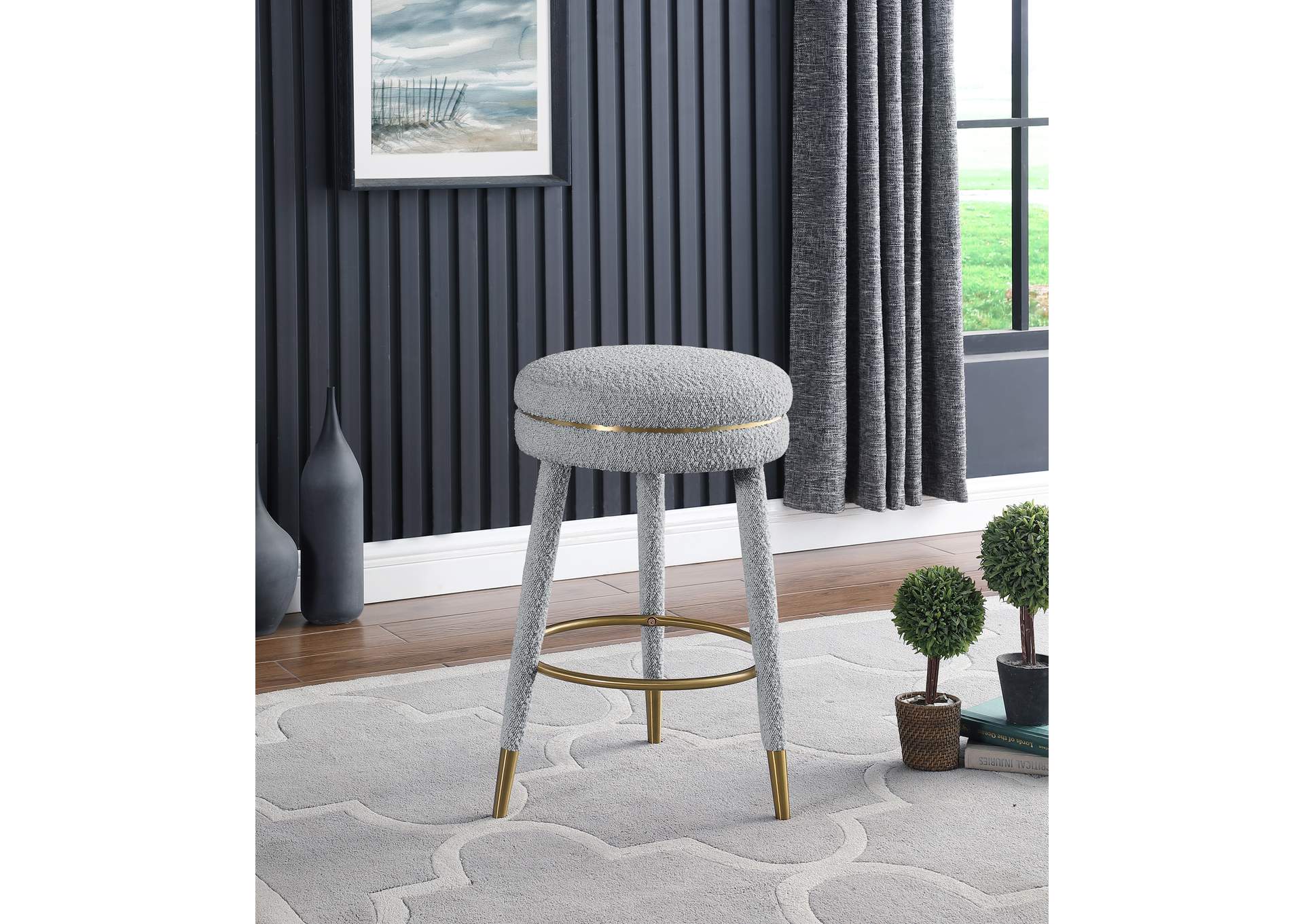 Coral Grey Boucle Fabric Counter Stool,Meridian Furniture