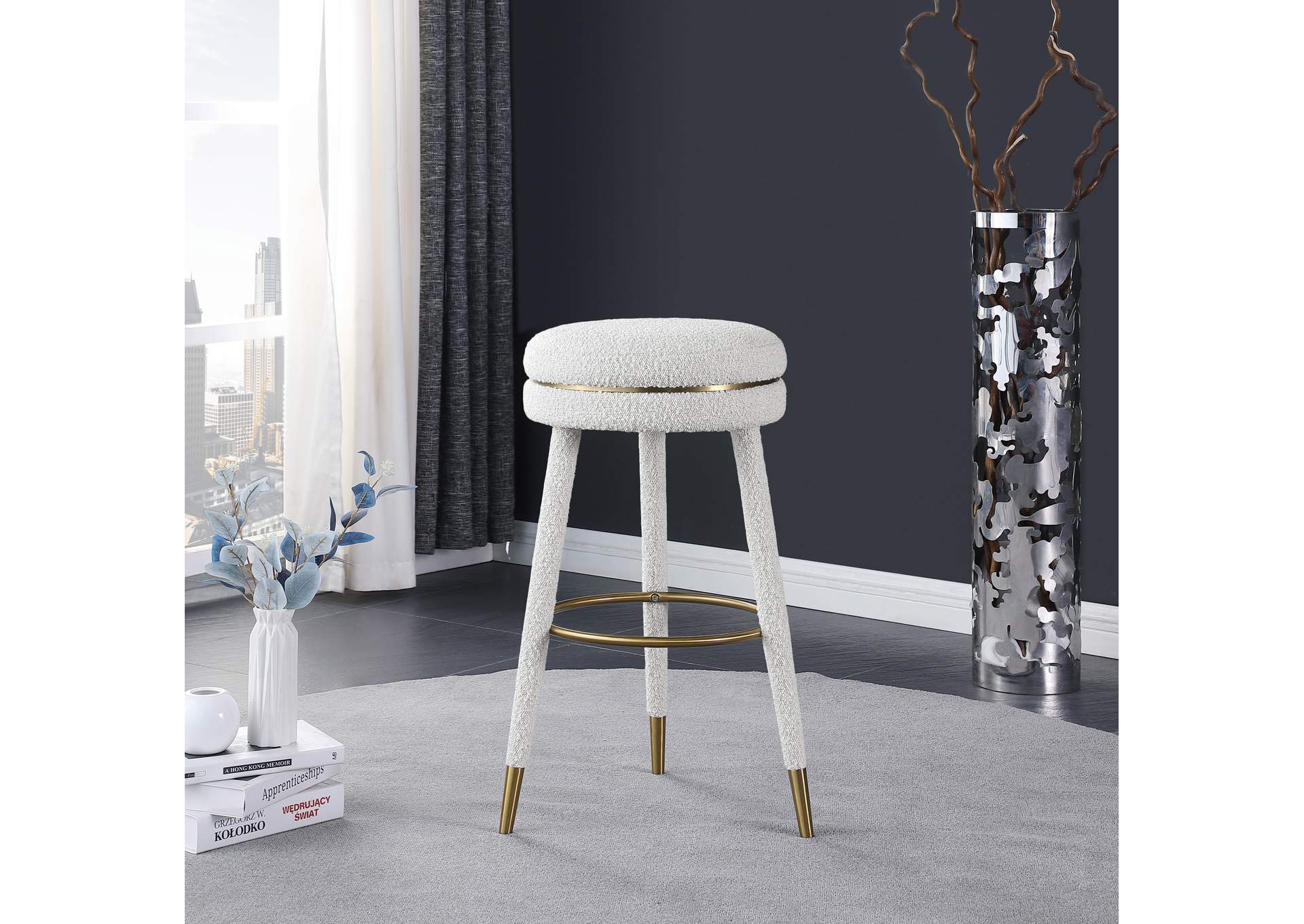 Coral Cream Boucle Fabric Bar Stool,Meridian Furniture