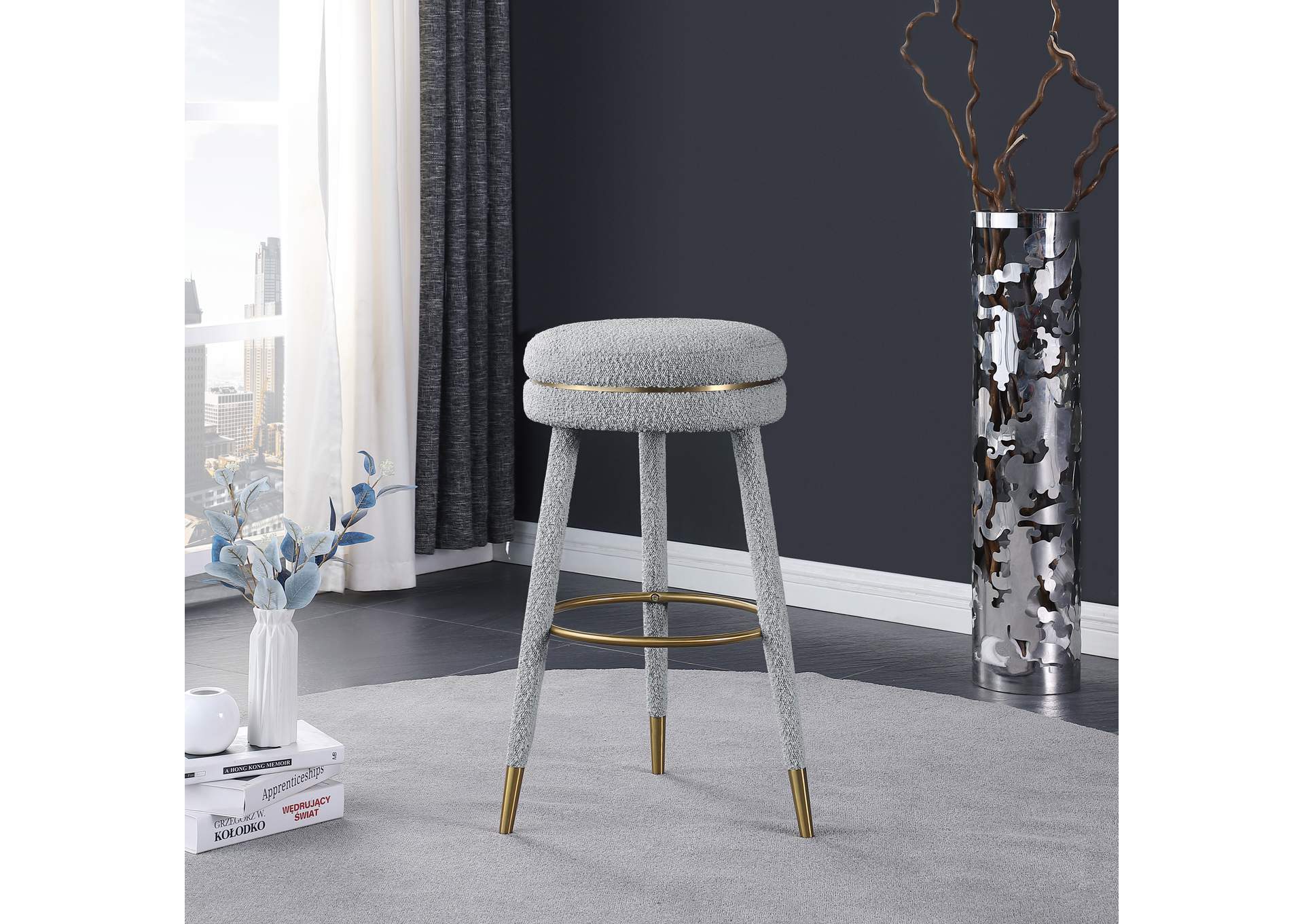 Coral Grey Boucle Fabric Bar Stool,Meridian Furniture