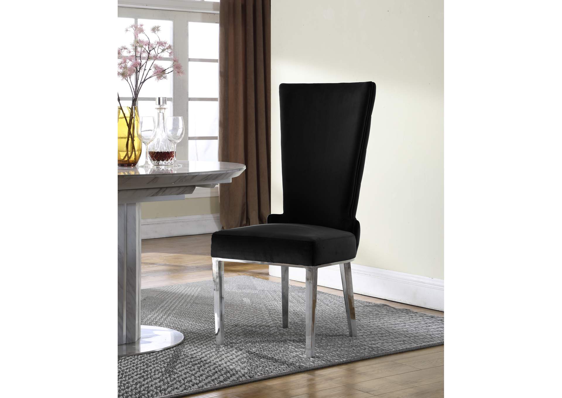 Serafina Black Velvet Dining Chair Set of 2,Meridian Furniture