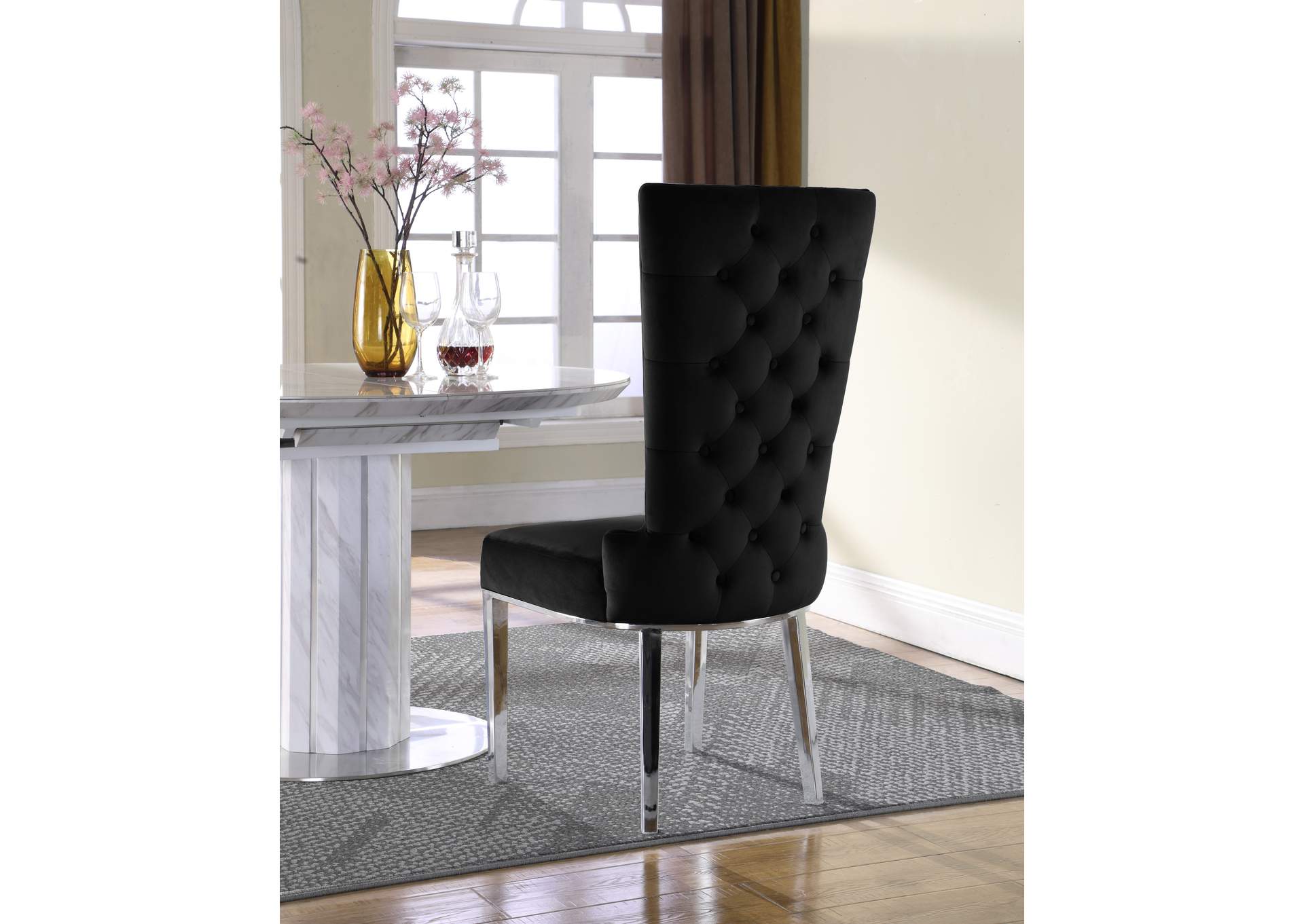 Serafina Black Velvet Dining Chair Set of 2,Meridian Furniture