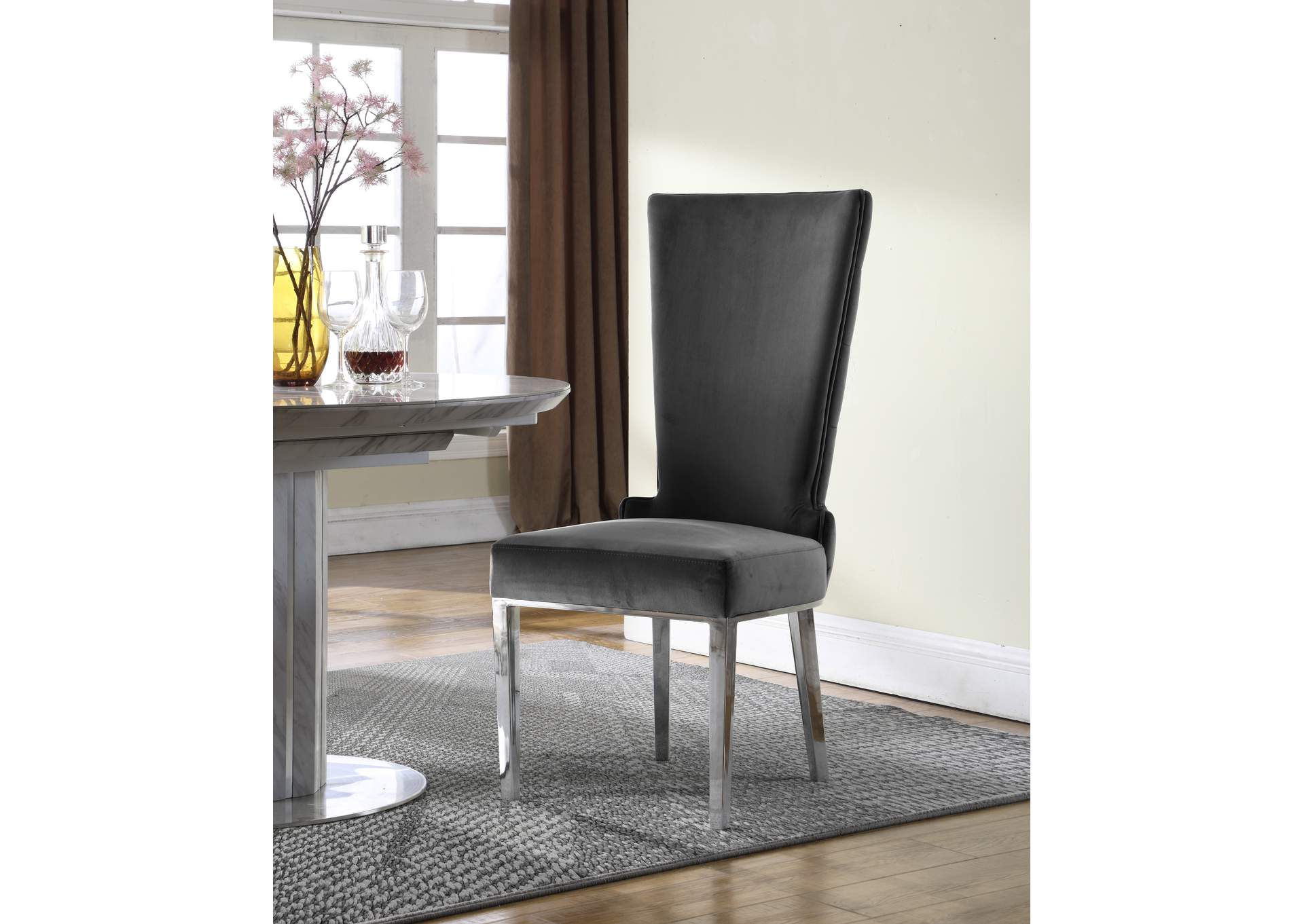 Serafina Grey Velvet Dining Chair Set of 2,Meridian Furniture