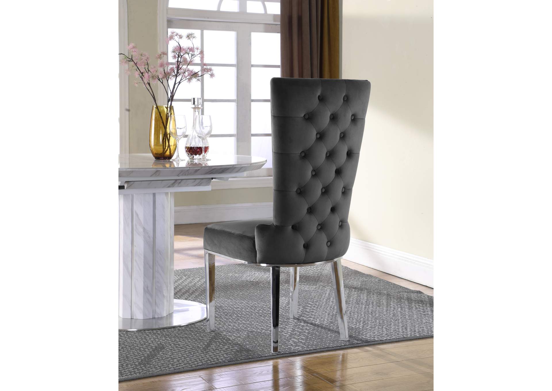 Serafina Grey Velvet Dining Chair Set of 2,Meridian Furniture