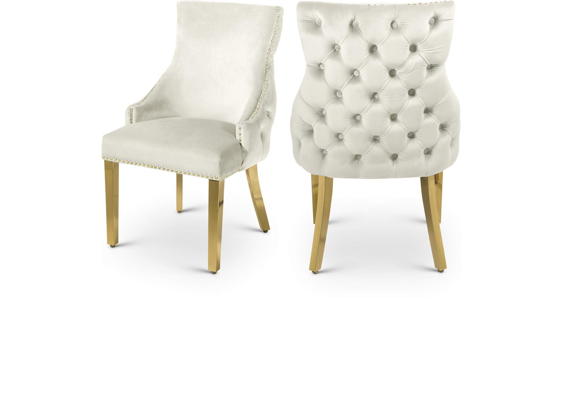 Tuft Cream Velvet Dining Chair Set of 2,Meridian Furniture