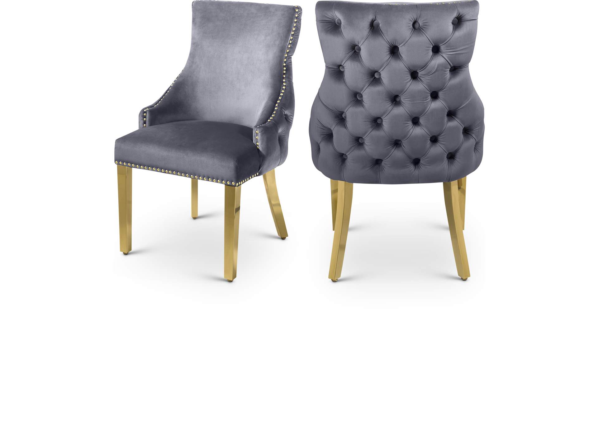 Tuft Grey Velvet Dining Chair Set of 2,Meridian Furniture