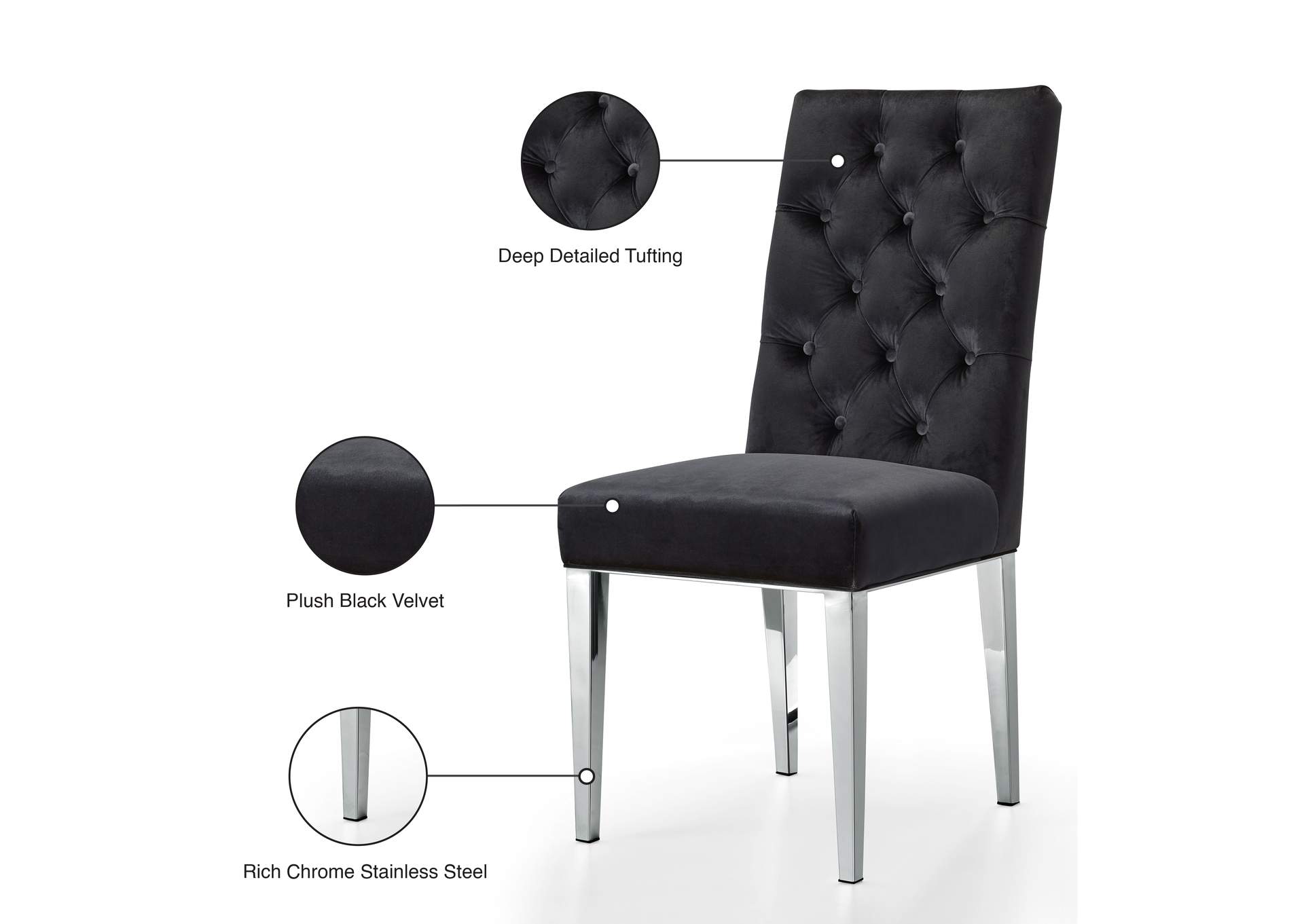 Juno Black Velvet Dining Chair Set of 2,Meridian Furniture