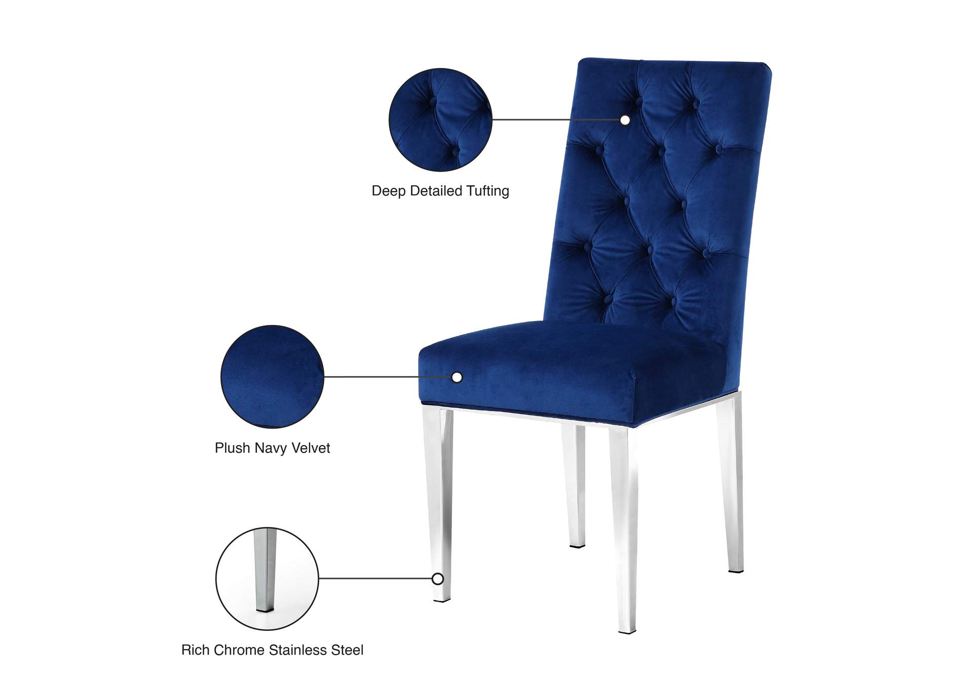 Juno Navy Velvet Dining Chair Set of 2,Meridian Furniture