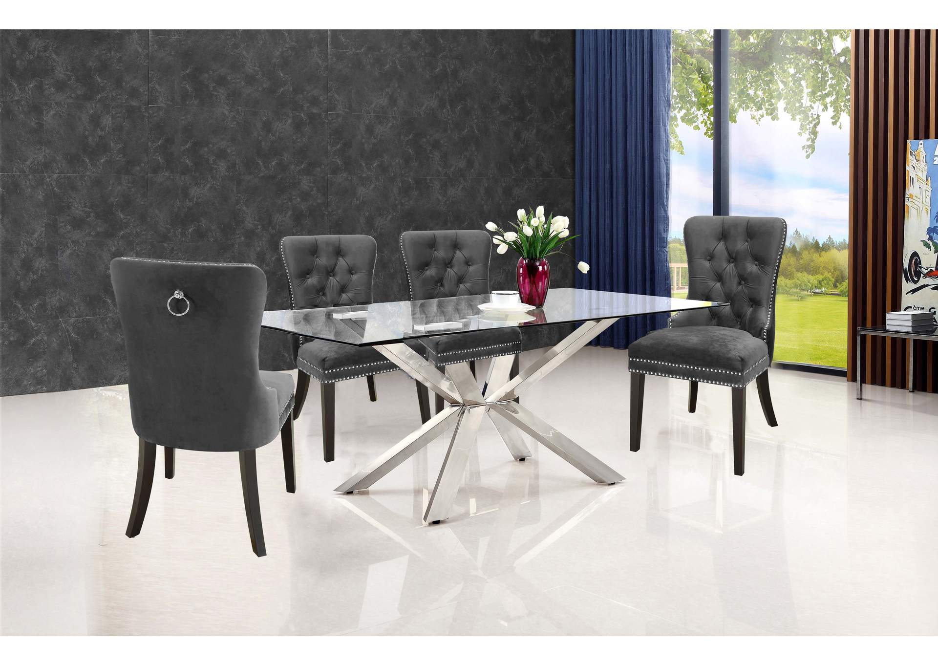 Nikki Grey Velvet Dining Chair Set of 2,Meridian Furniture