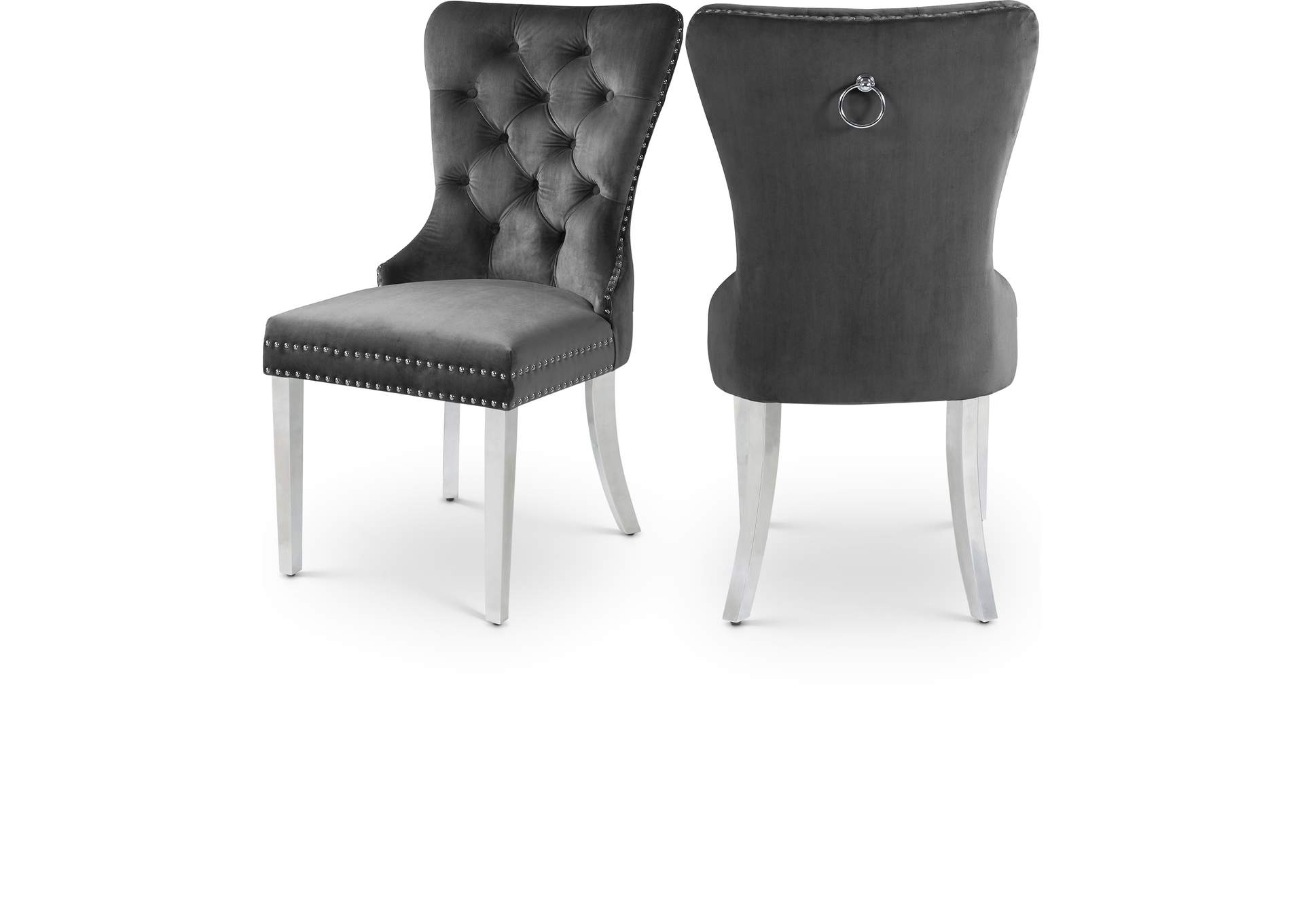 Carmen Grey Velvet Dining Chair Set of 2